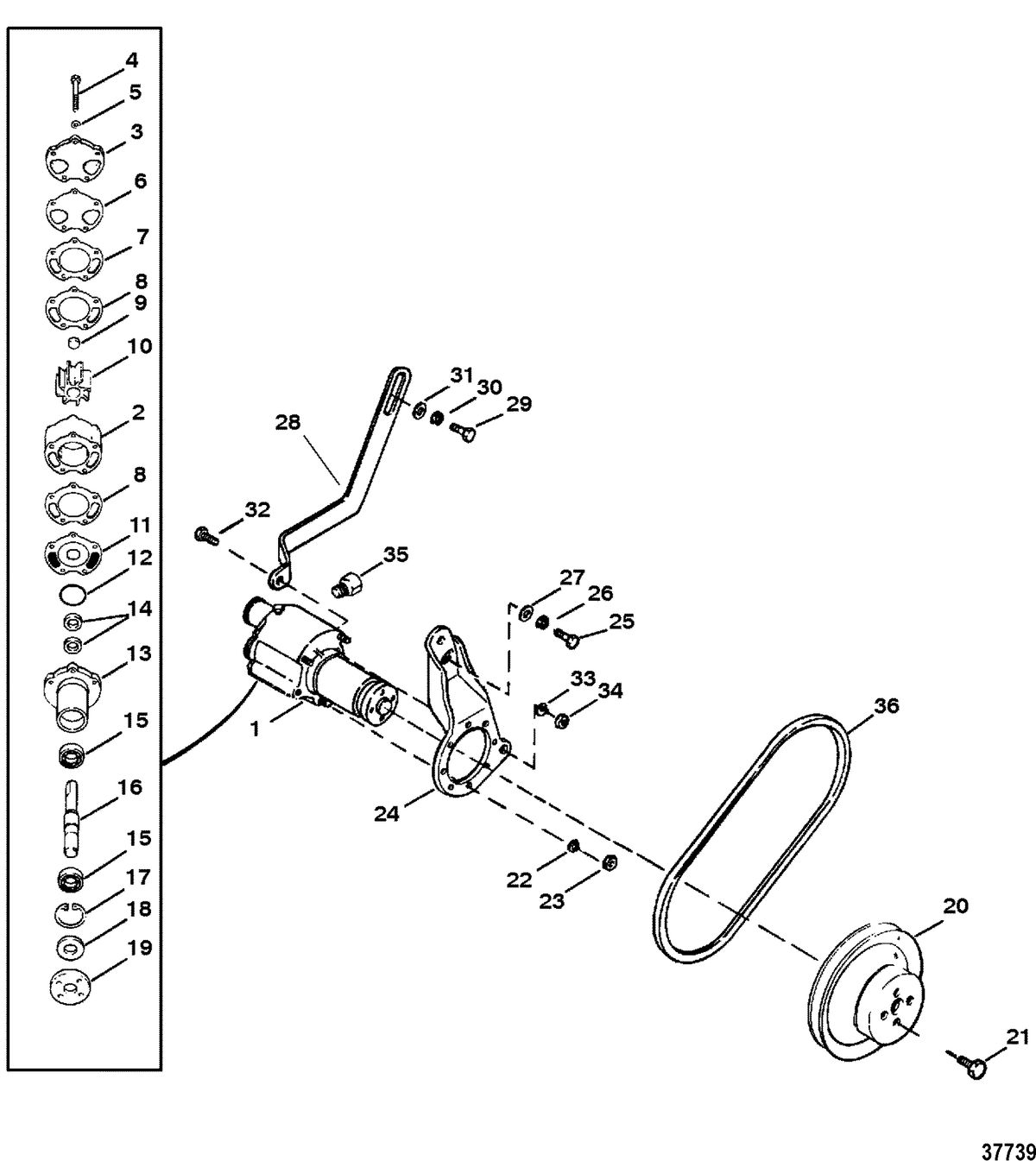 MERCRUISER 200/5.0L/LX 260/5.7L 350 MAG ALPHA/BRAVO SEA WATER PUMP ASSEMBLY(BRAVO)