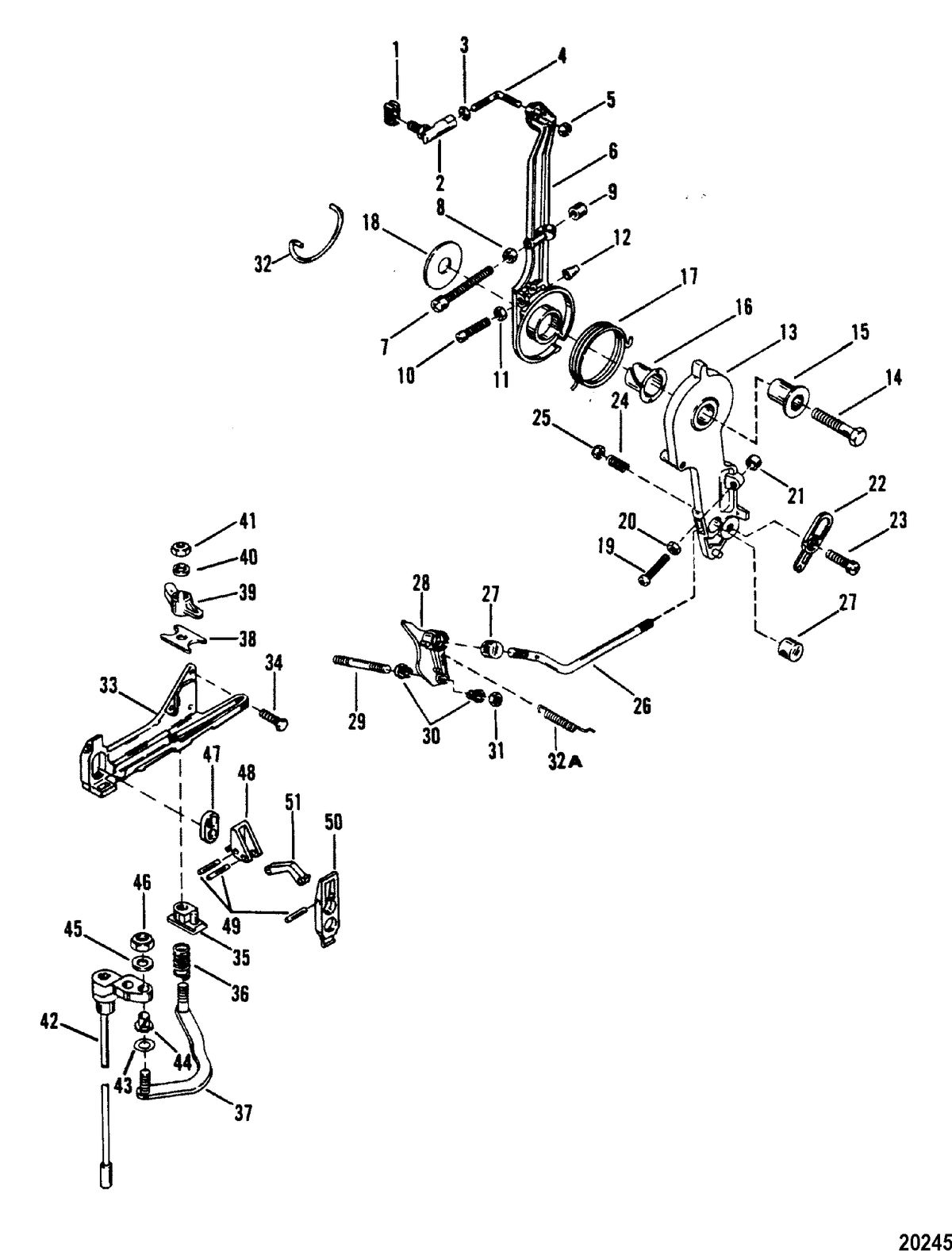 MERCURY/MARINER 150 H.P. XR-2 MARATHON MAGNUM (V-6) (1978-1985 COMBINED BOOK) Throttle Lever and Shift Shaft