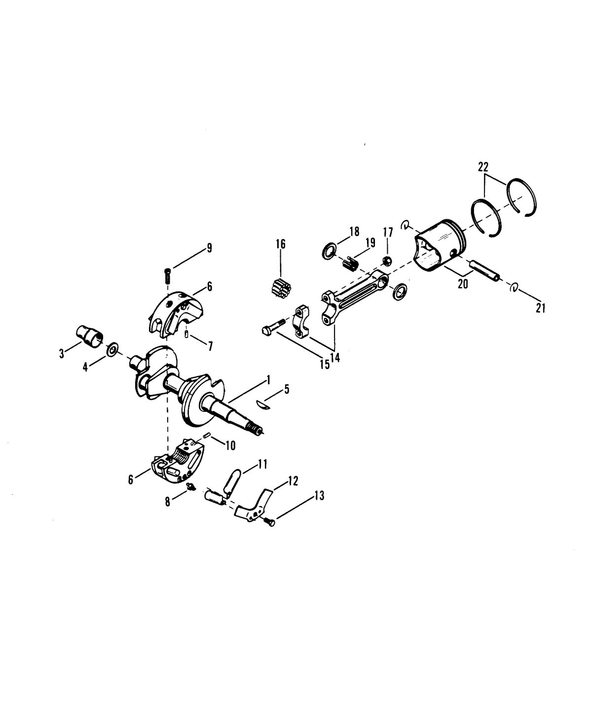 RACE OUTBOARD 7.5 J CRANKSHAFT, PISTONS AND CONNECTING RODS
