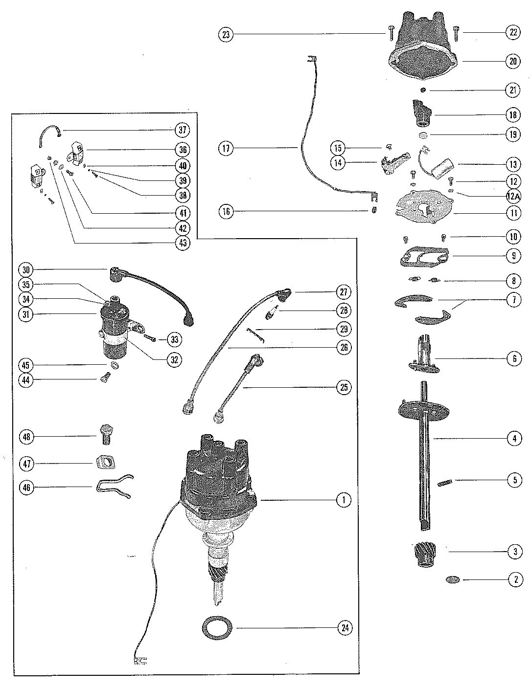 MERCRUISER 140 ENGINE (4 CYLINDER) DISTRIBUTOR ASSEMBLY AND COIL