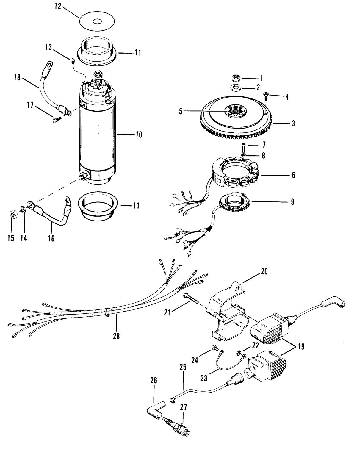 RACE OUTBOARD FORMULA 1 (CARBURETOR) FLYWHEEL, STARTER MOTOR AND IGNITION COILS