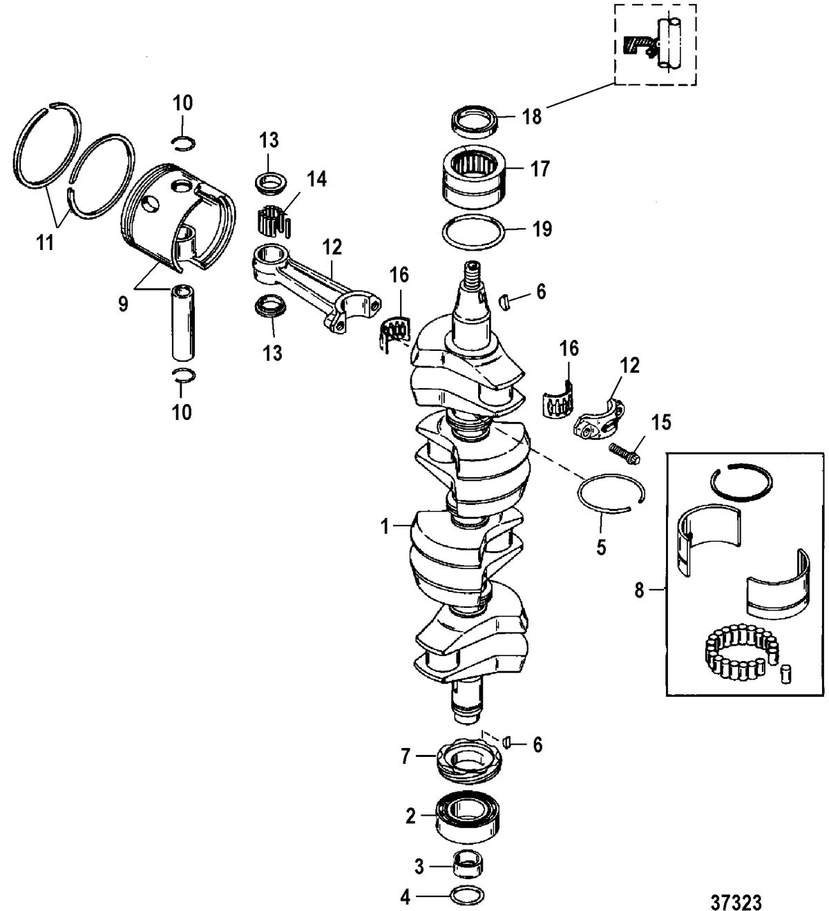 MERCURY/MARINER 100/115/125 HP 80 JET (4 CYLINDER) CRANKSHAFT, PISTONS AND CONNECTING RODS