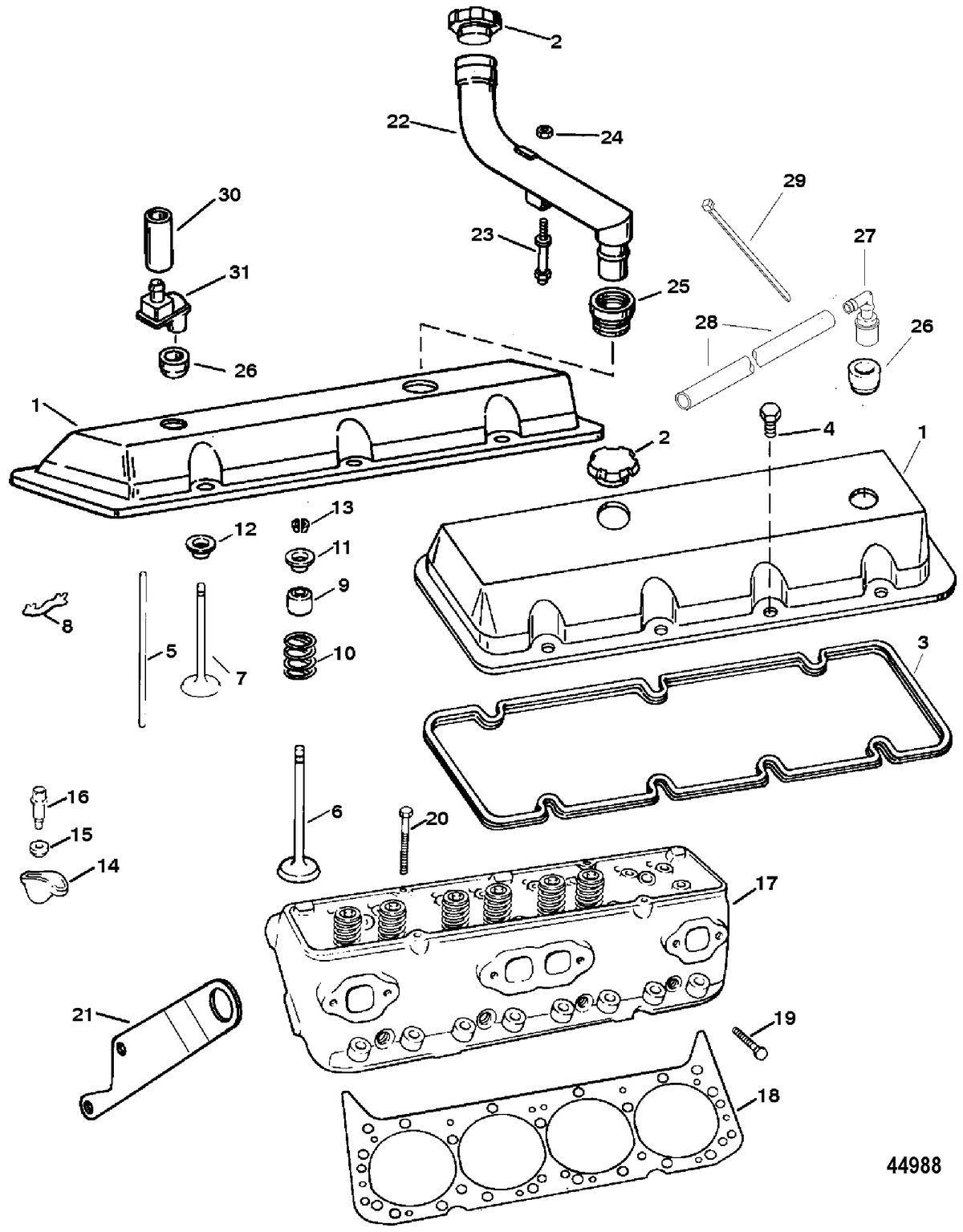 MERCRUISER 7.4 LX (EFI-MPI) BRAVO (GEN VI) CYLINDER HEAD AND ROCKER COVER