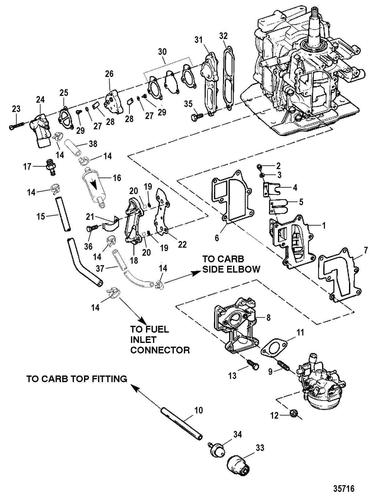 FORCE 9.9/15 H.P. FUEL AND RECIRCULATION SYSTEM