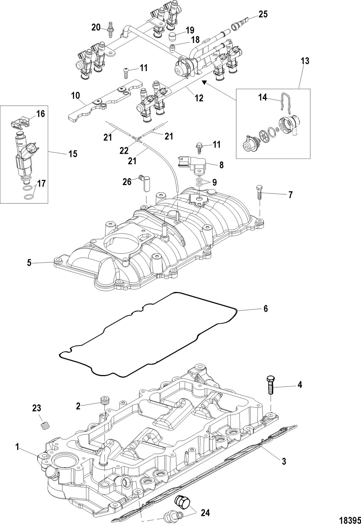 MERCRUISER 350 MAG MX 6.2L MPI INBOARD Intake Manifold and Fuel Rail