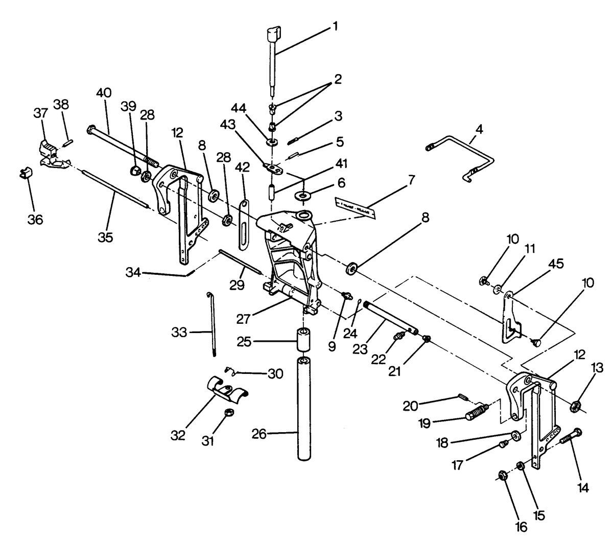 FORCE FORCE 1988 85 H.P. "A" MODELS SWIVEL BRACKET AND STERN BRACKETS MODELS WITHOUT POWER TRIM