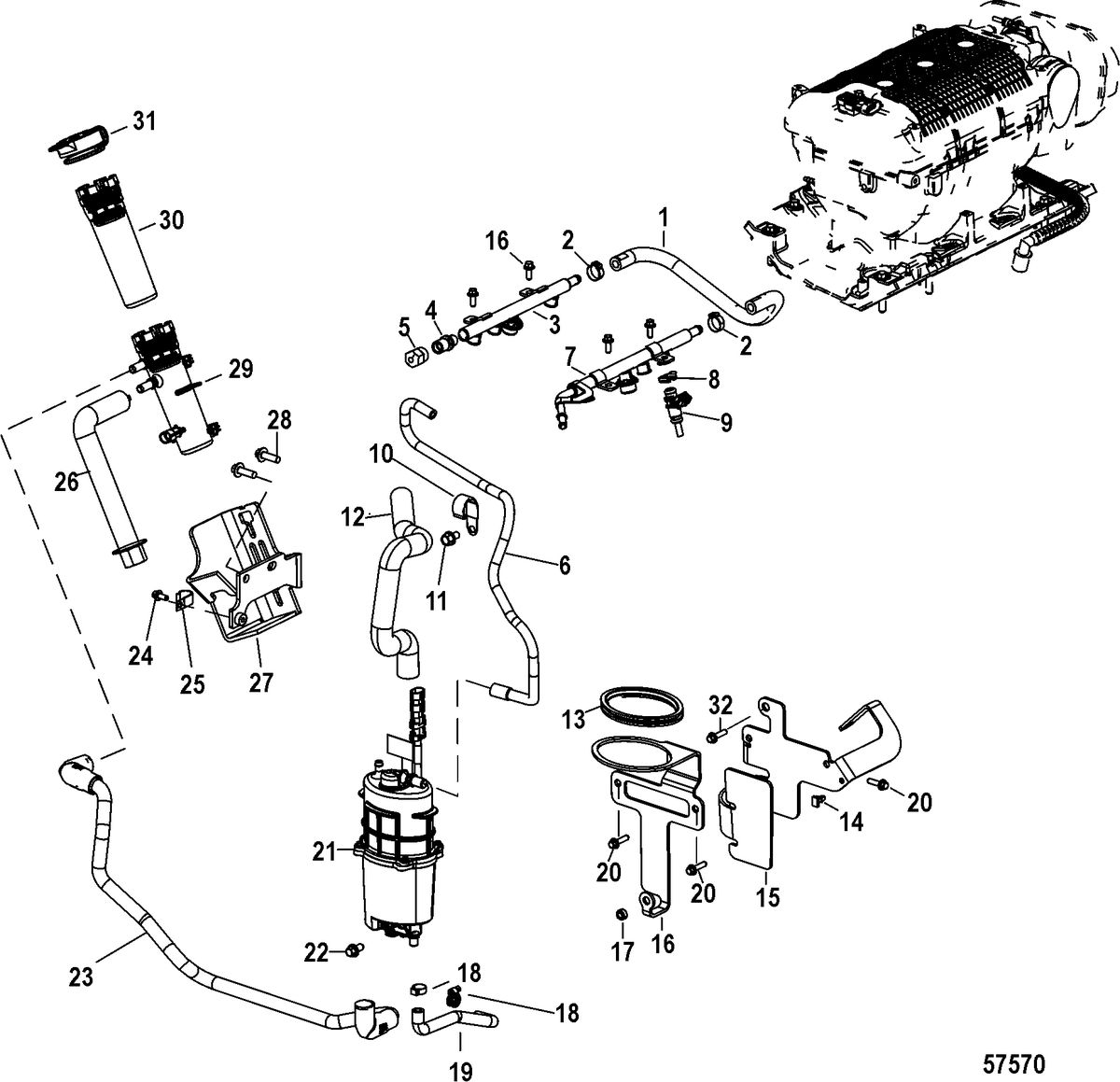 MERCRUISER 4.5L MPI ALPHA/BRAVO Fuel Supply Module and Rail