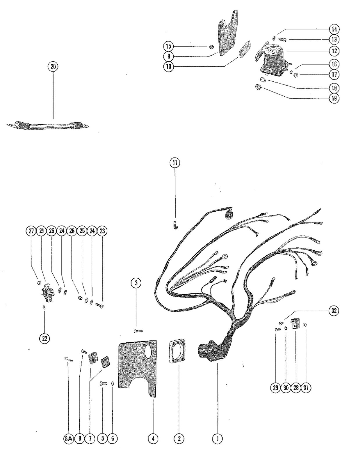 MERCRUISER 225 ENGINE WIRING HARNESS, CIRCUIT BREAKER & STARTR SOLENOID (STERN DR)