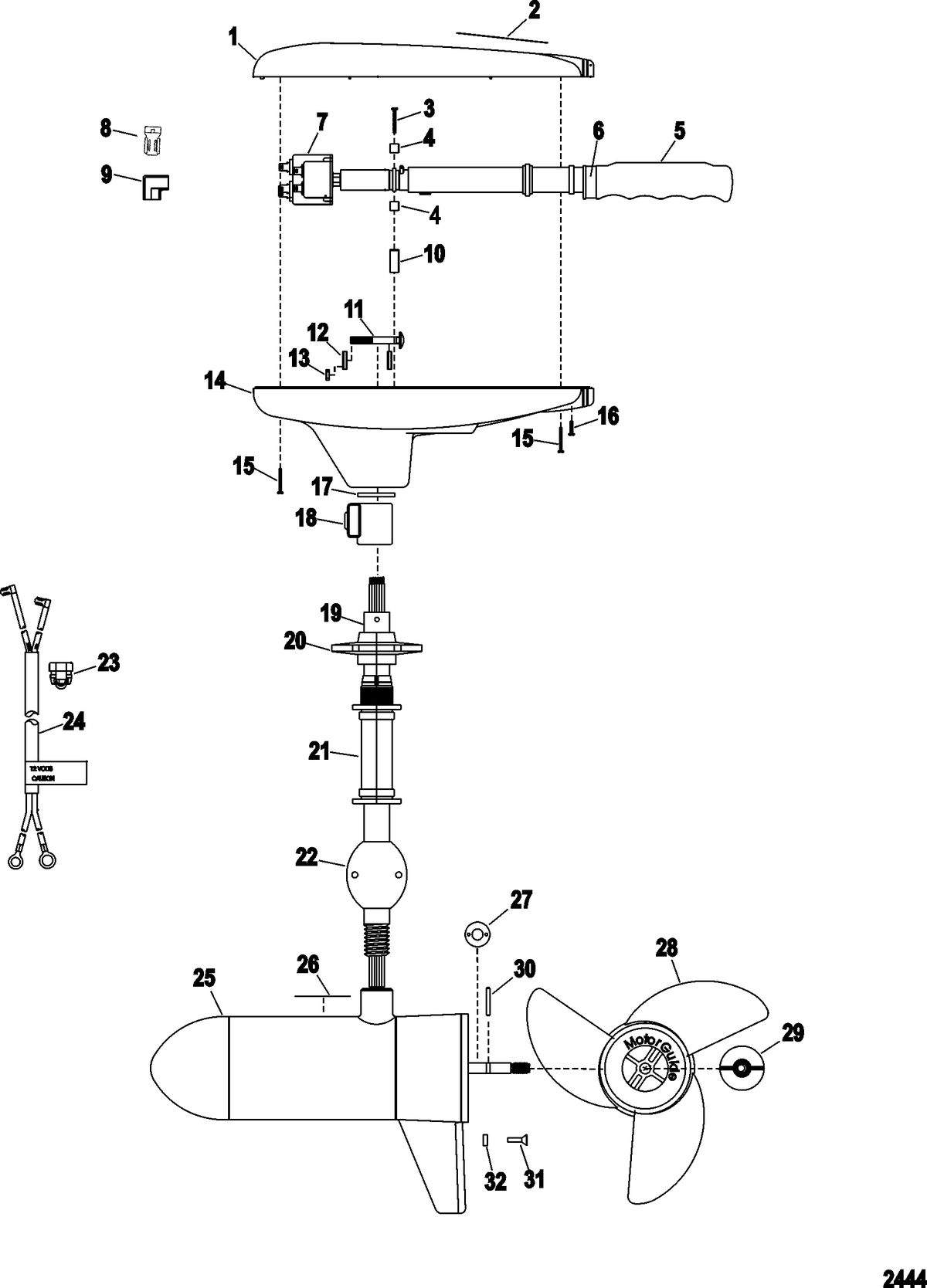 TROLLING MOTOR MOTORGUIDE GREAT WHITE SERIES Complete Trolling Motor(Model GWB52W) (12 Volt)