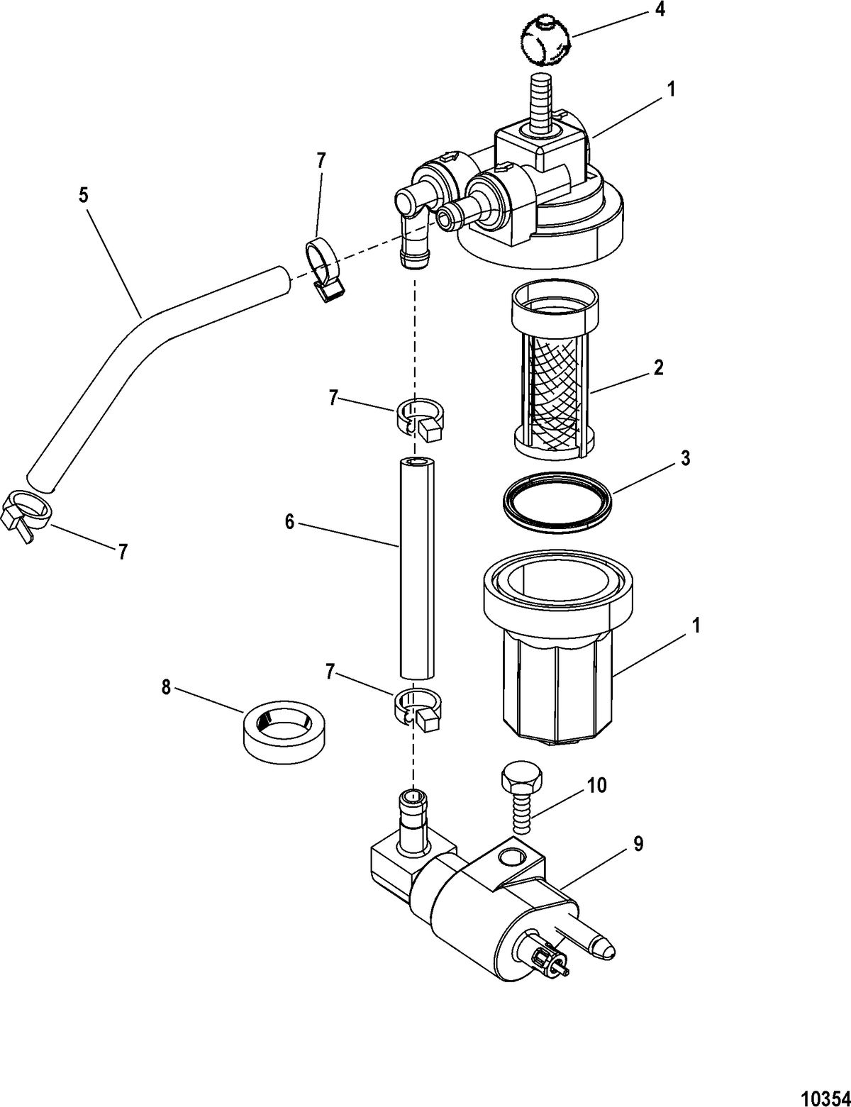 MERCURY/MARINER SEA PRO/MARATHON 15 H.P. Fuel Filter Assembly