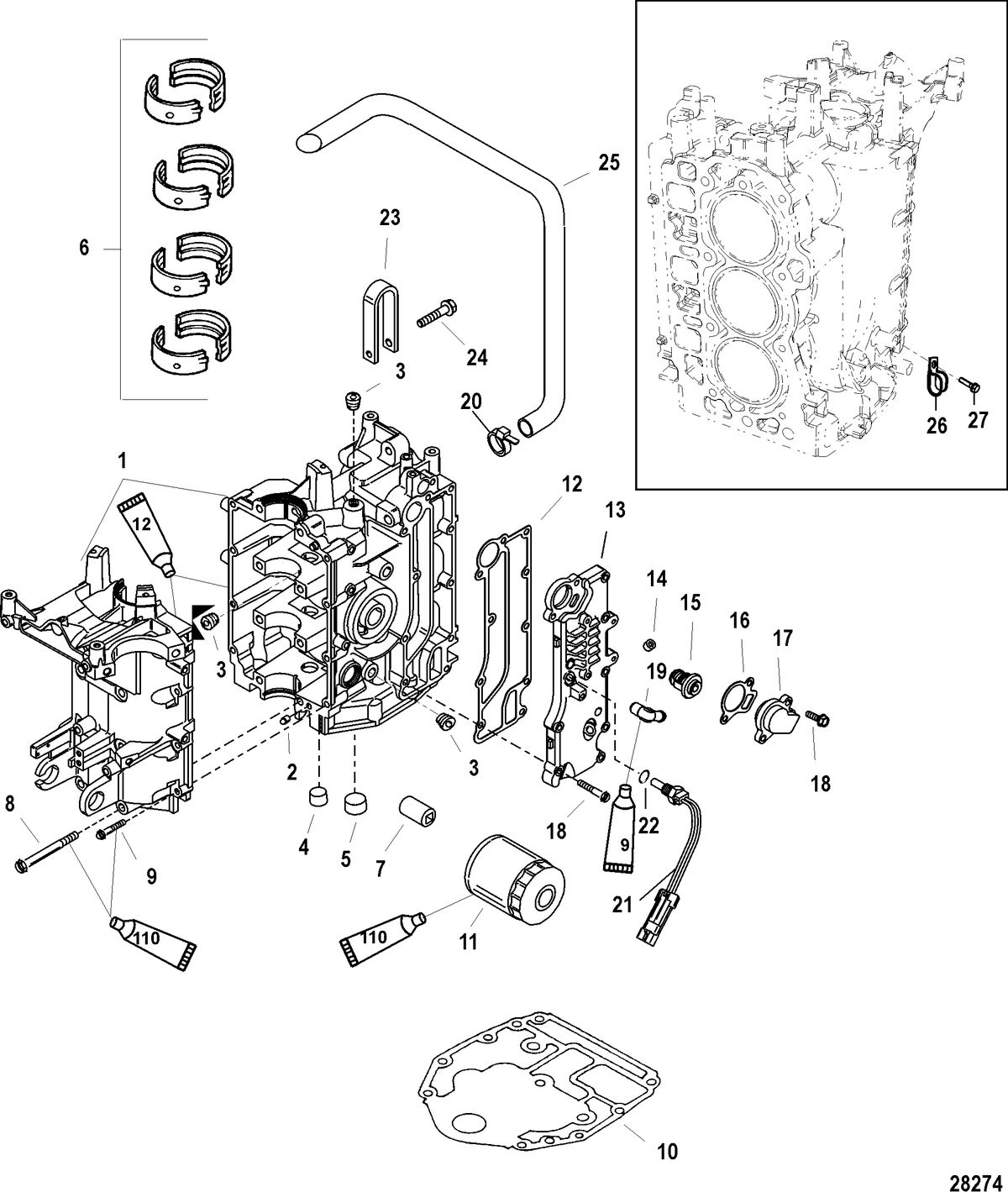 MERCURY/MARINER 40 CARB 4-STROKE (3 CYLINDER) Cylinder Block