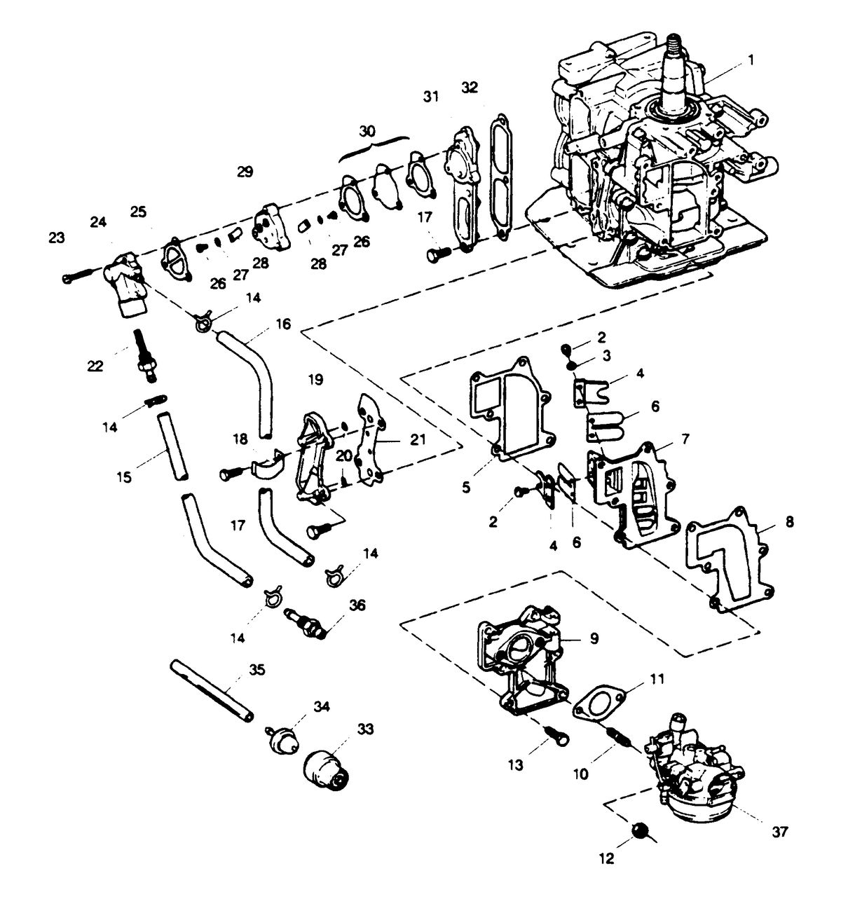 SEARS 15 H.P. 15"(38.1CM) LEG OUTBOARD MOTOR Fuel Intake and Recirculation System