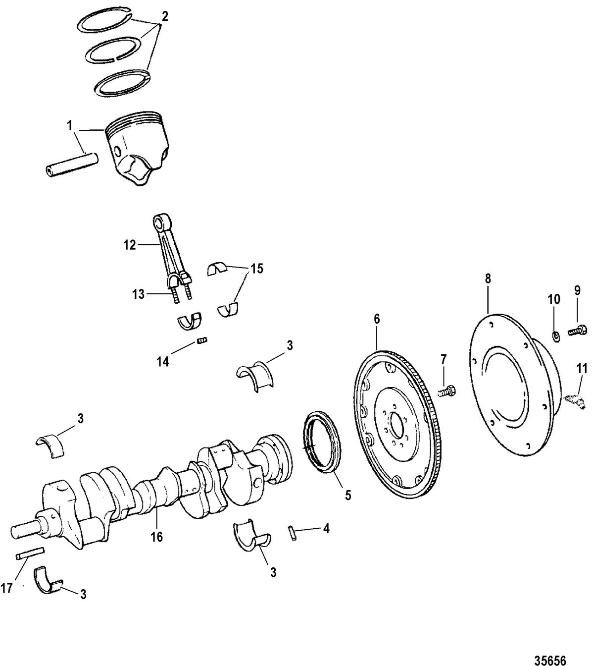 MERCRUISER 7.4L MPI BRAVO L29 (GEN VI) CRANKSHAFT, PISTONS AND CONN. RODS