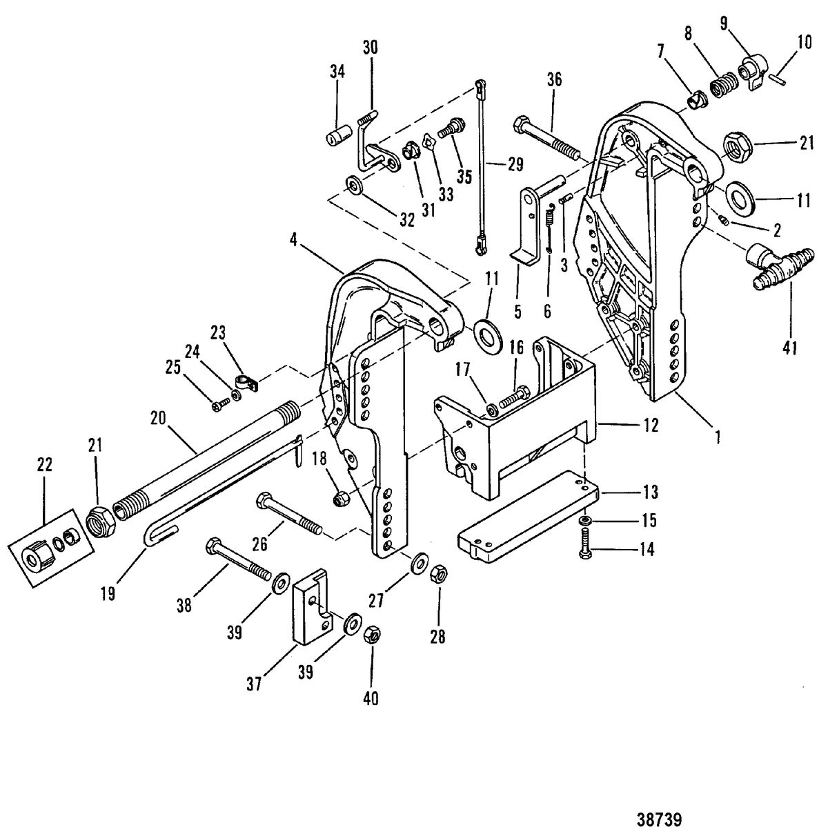 MERCURY 35 HP TRANSOM BRACKET(LONG SHAFT)(0C159200 AND UP)