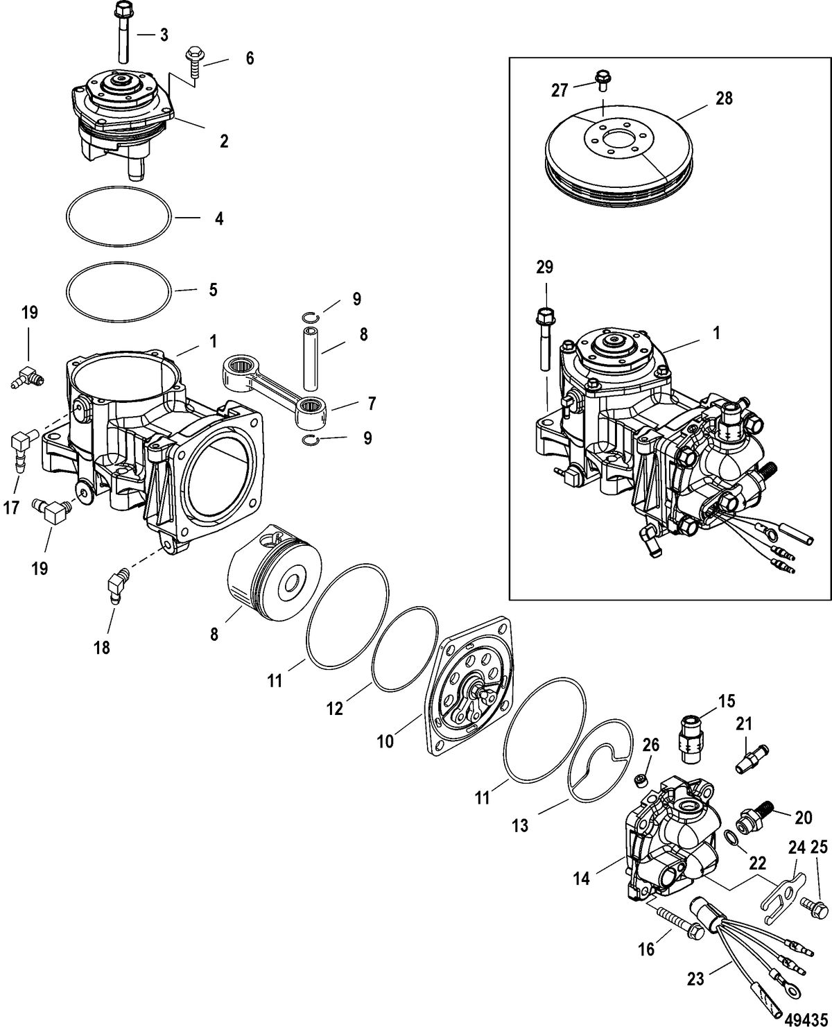 MERCURY/MARINER 200/225/250/200 PRO XS (3.0L)(MECHANICAL) Air Compressor Components 250, SN# 1B885132 and up