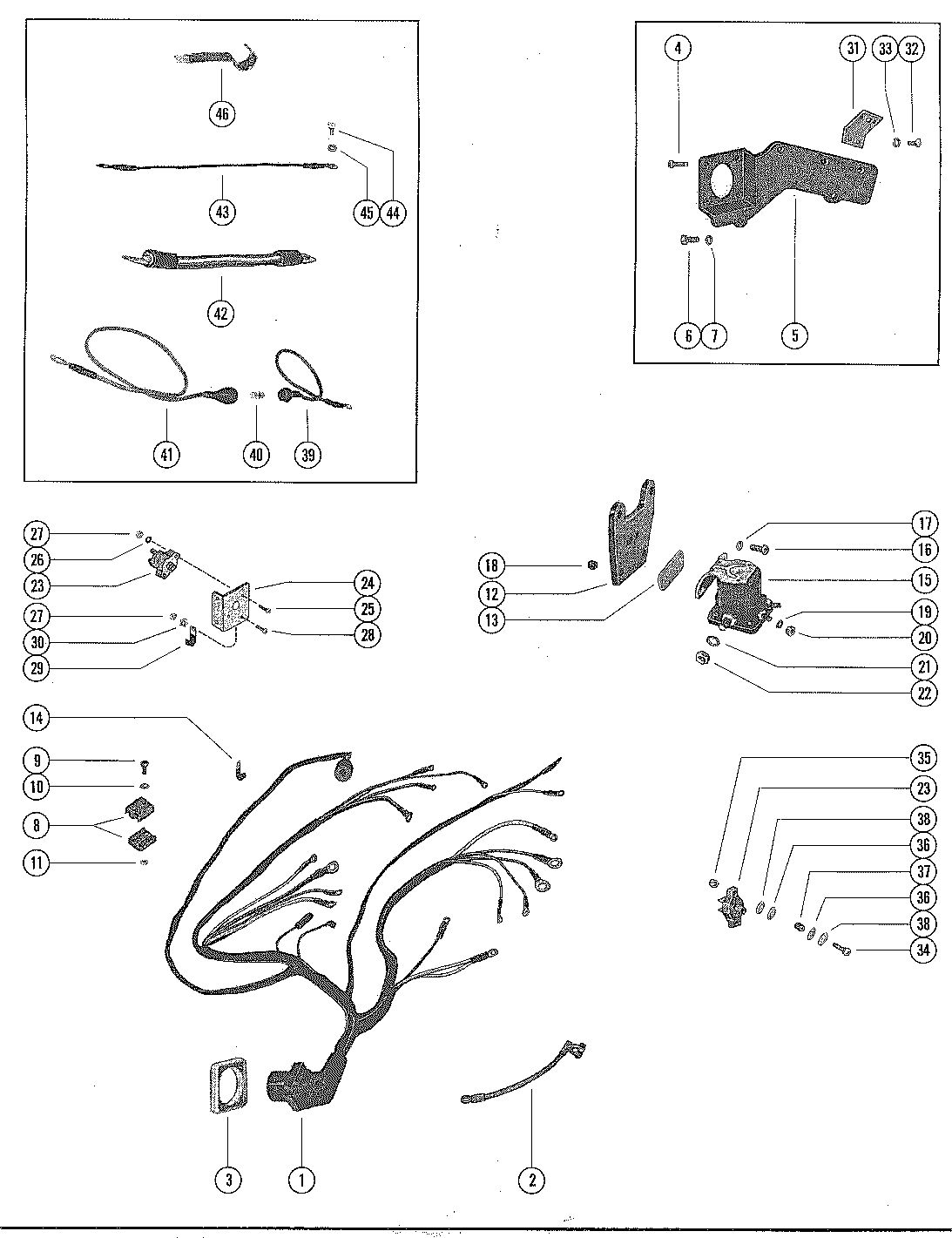 MERCRUISER 215 ENGINE WIRING HARNESS, CIRCUIT BREAKER AND STARTER SOLENOID