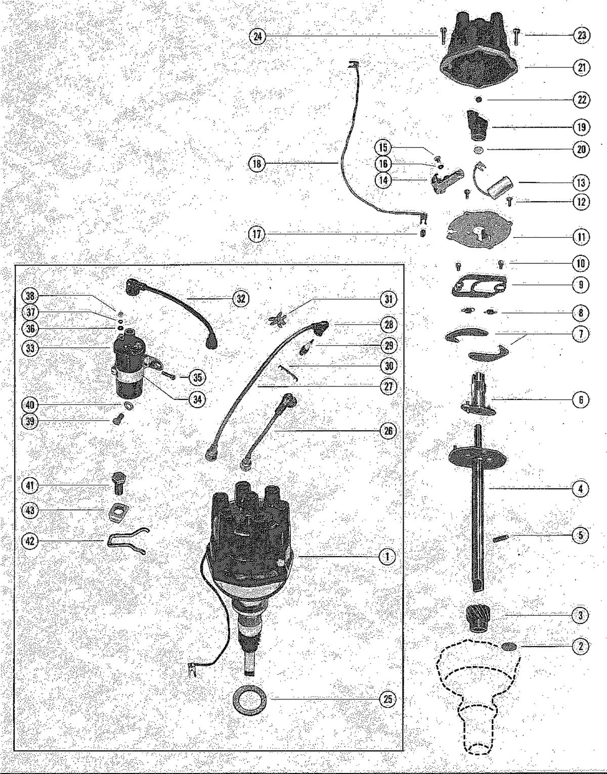 MERCRUISER 165 ENGINE DISTRIBUTOR ASSEMBLY AND COIL