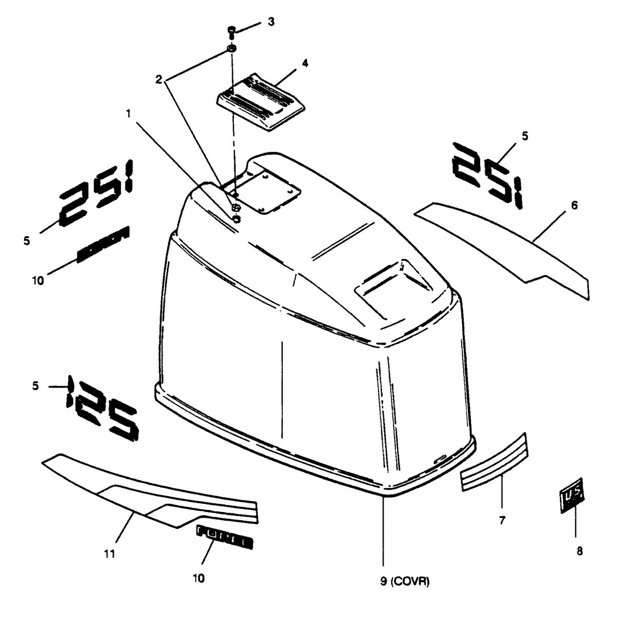 FORCE FORCE 1989 125 HP"E" MODELS ENGINE COVER MAXUM MODELS