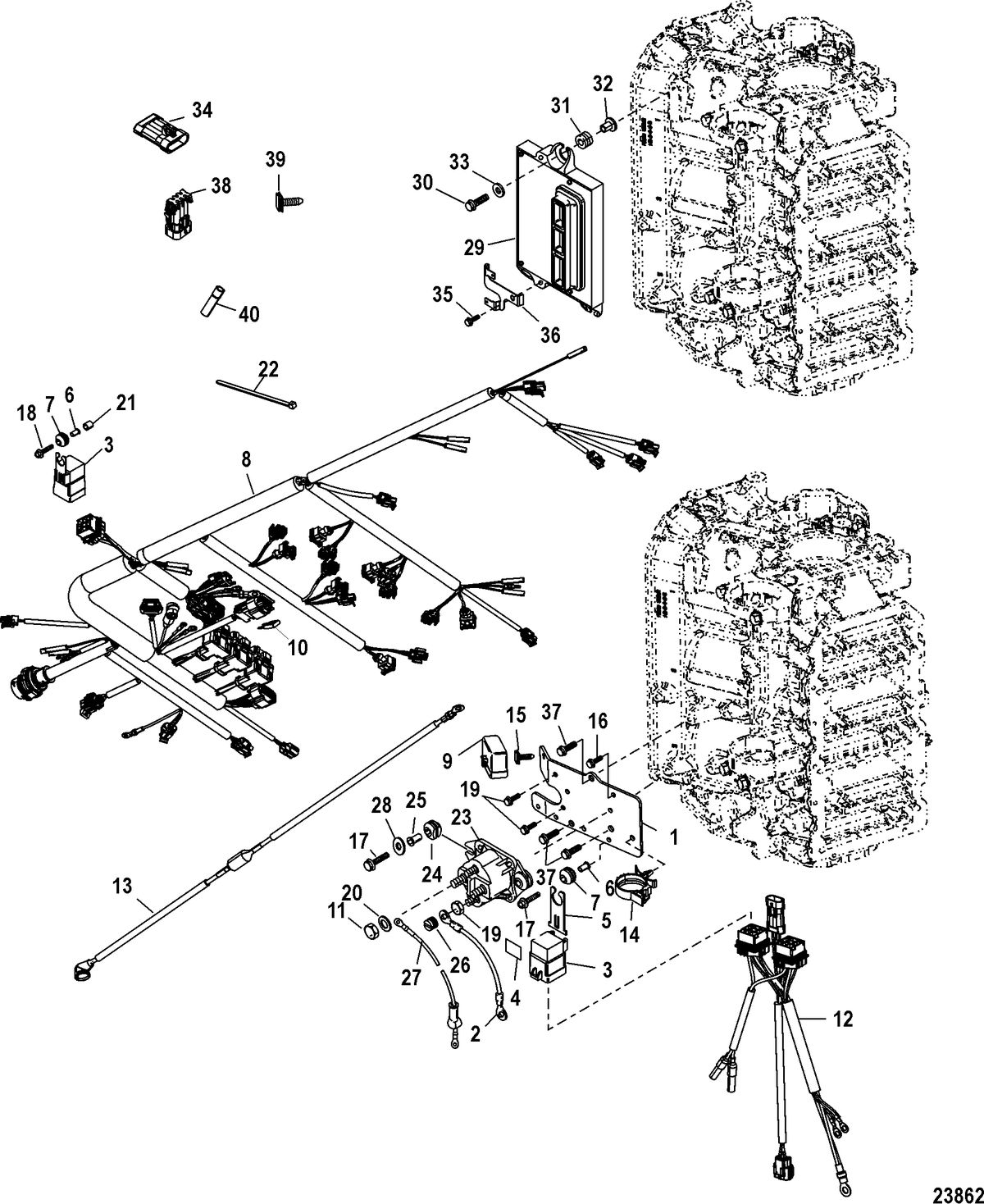 MERCURY/MARINER 135/150/175 DFI - 2.5L Electrical Plate Assembly, Serial Number 1B490865 and Below