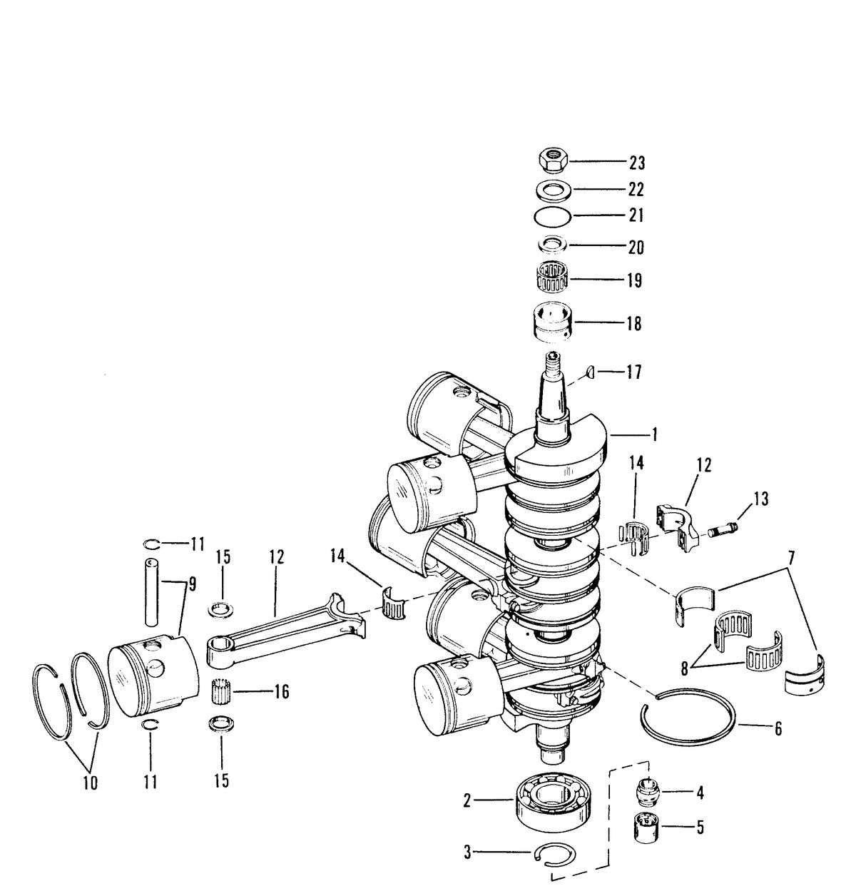 RACE OUTBOARD MERC 3.4L EFI CRANKSHAFT, PISTONS AND CONNECING RODS