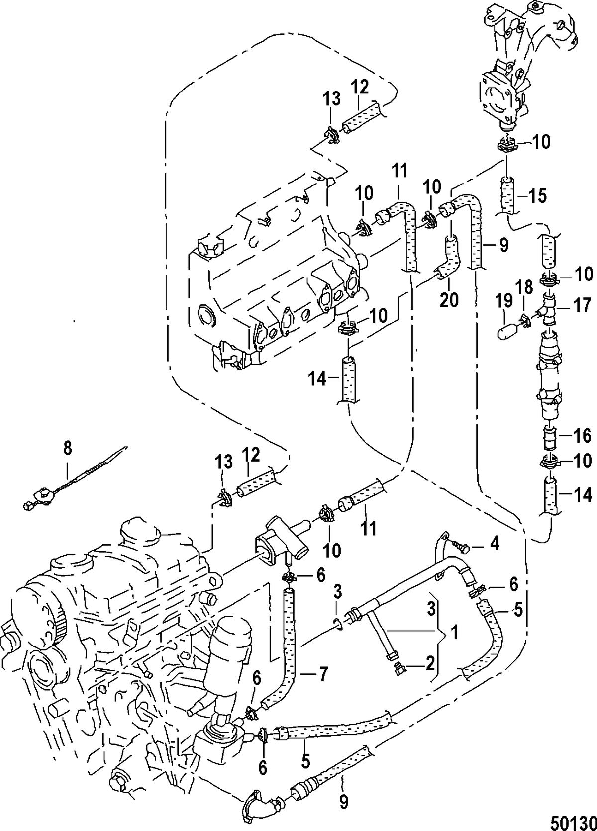 MERCRUISER VW 1.9L WATER HOSES AND PIPES