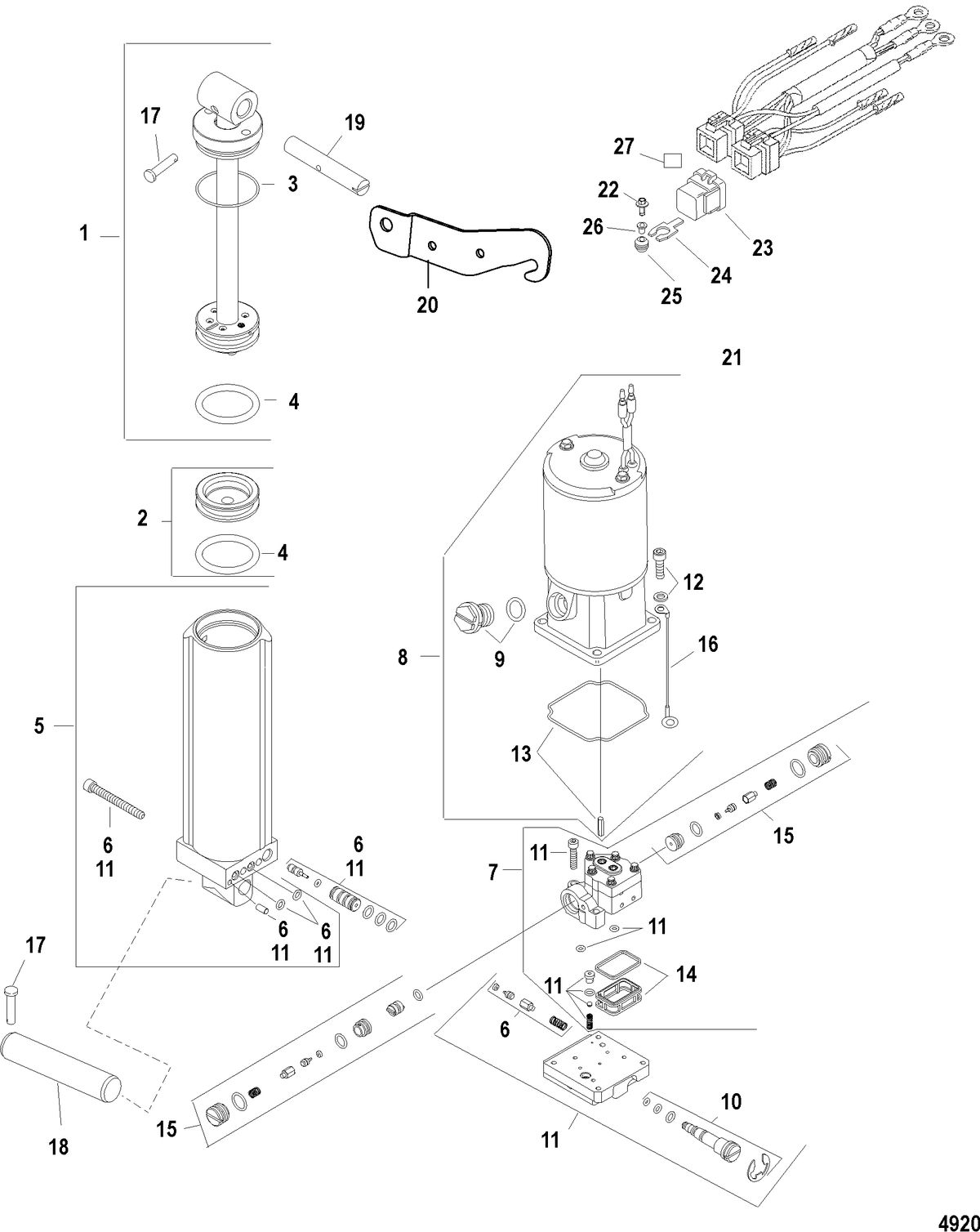 MERCURY/MARINER 55/60 JET 40 (3 CYLINDER) Power Trim Components