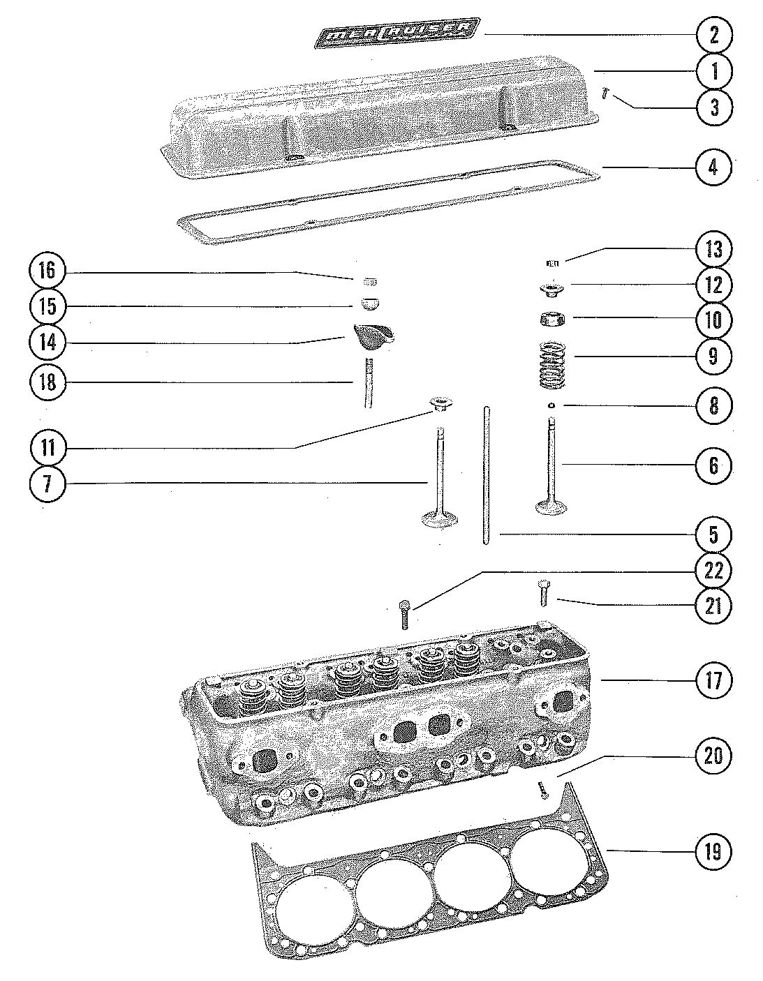 MERCRUISER 225 ENGINE CYLINDER HEAD AND ROCKER VALVE COVER