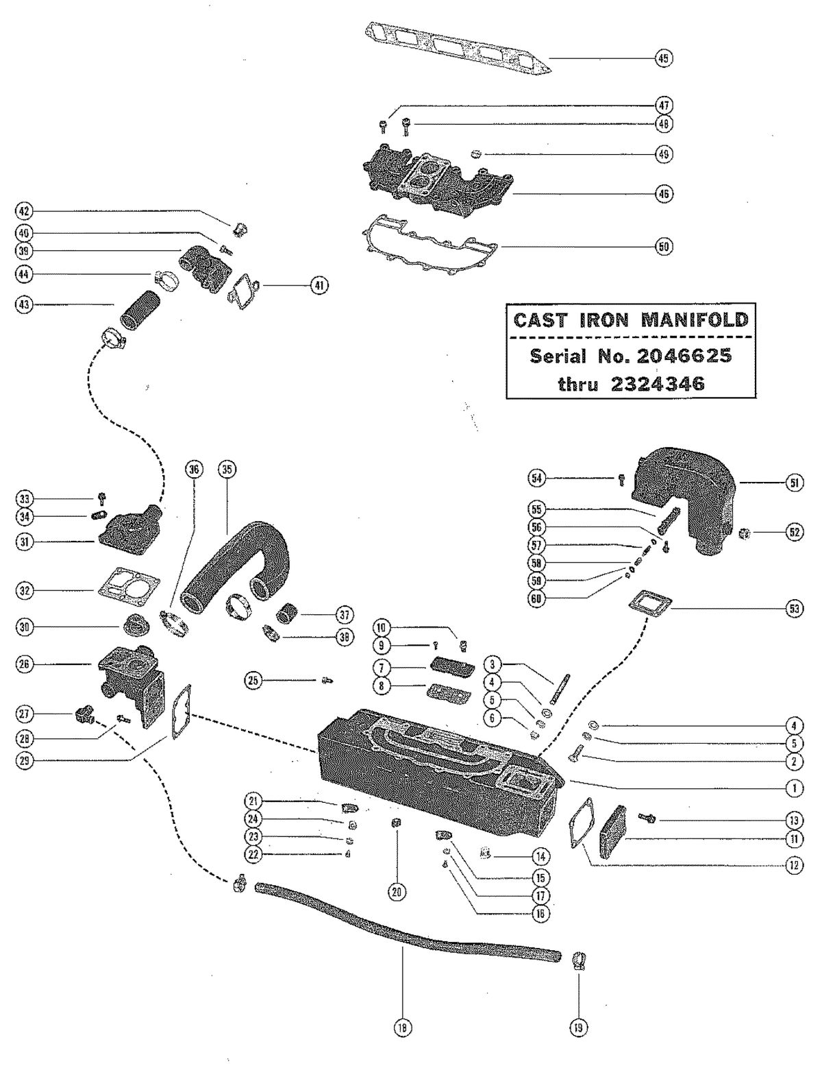 MERCRUISER 120 ENGINE EXHAUST MANIFOLD ASSEM (CAST IRON)(SERIAL # 2046625-2324346)