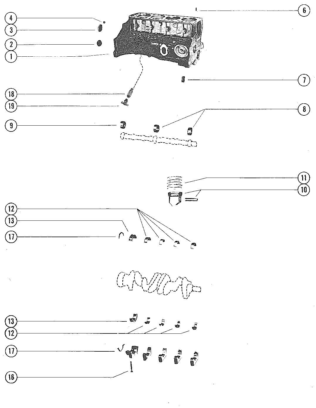 MERCRUISER 140 ENGINE CYLINDER BLOCK, PISTON AND BEARING