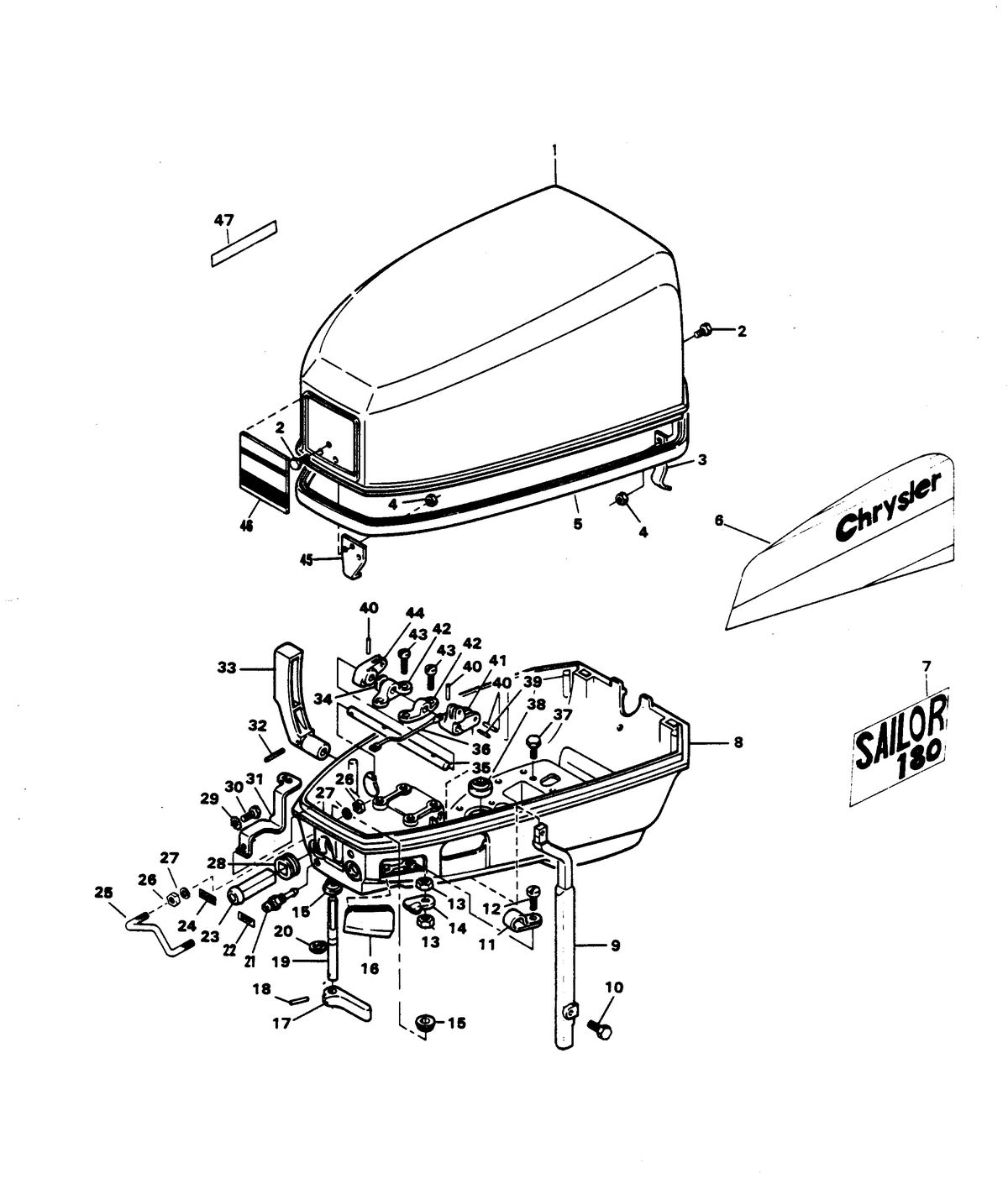 CHRYSLER 7.5 H.P. SAILOR ENGINE COVER AND SUPPORT PLATE