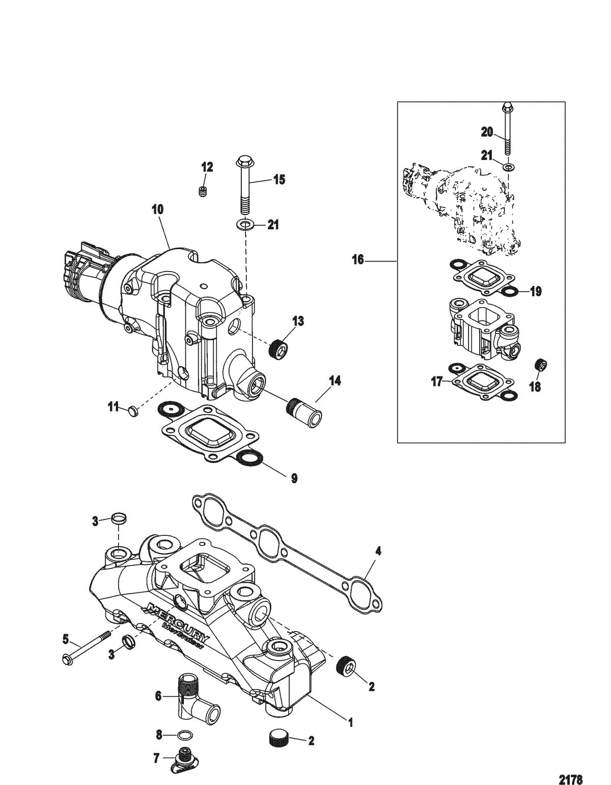 MERCRUISER 4.3L CARB ALPHA/BRAVO Exhaust Manifold and Elbow