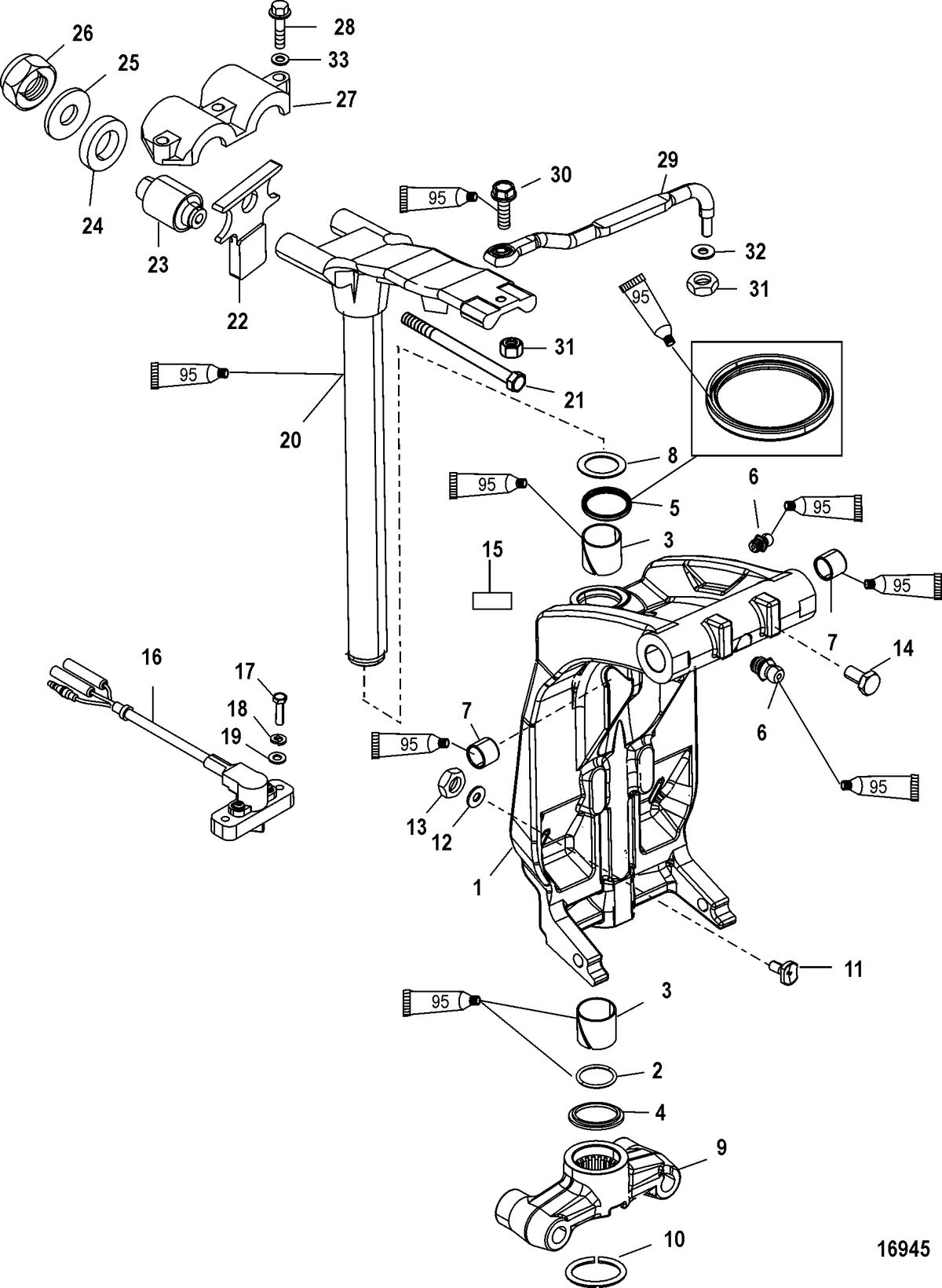 RACE OUTBOARD 225 SPORT XS DFI (3.0L) Swivel Bracket and Steering Arm