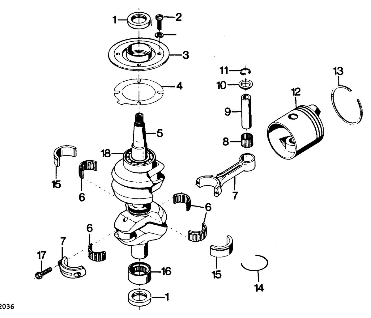 FORCE FORCE 1987 50 H.P. CRANKSHAFT AND PISTON GROUP