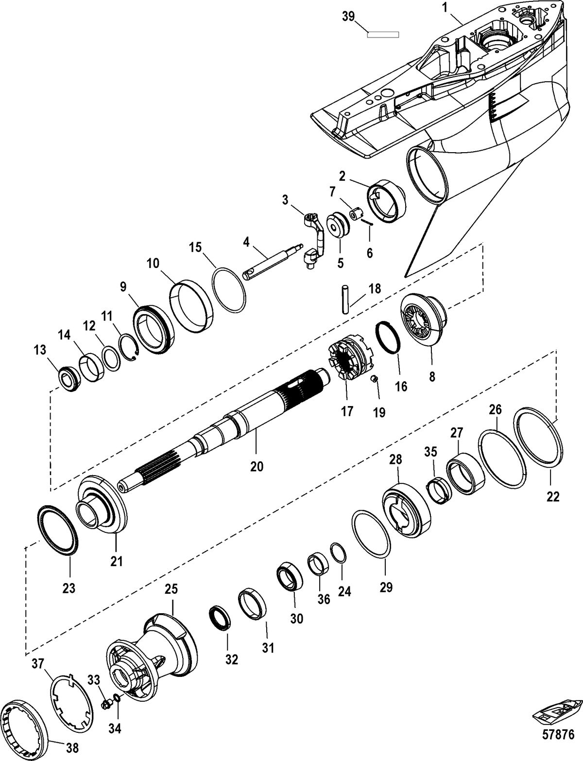 MERCURY/MARINER 200/225/250/275/300 VERADO (4-STROKE)(6 CYLINDER) Gear Housing, Prop Shaft-Count Rot, 4.80 Torpedo
