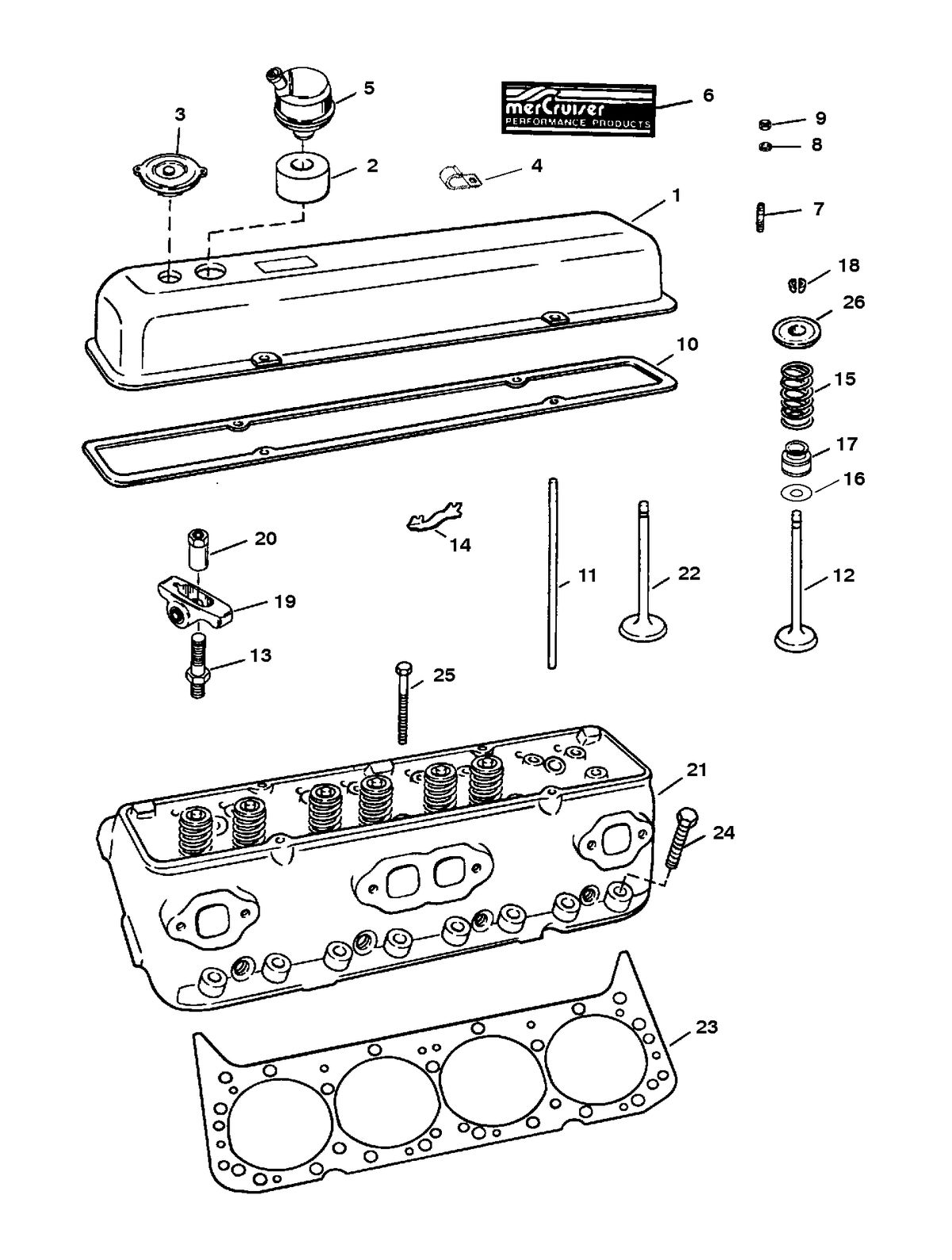 MERCRUISER 450 H.P. (454 CID) 7.4L ENGINE CYLINDER HEAD AND ROCKER COVER