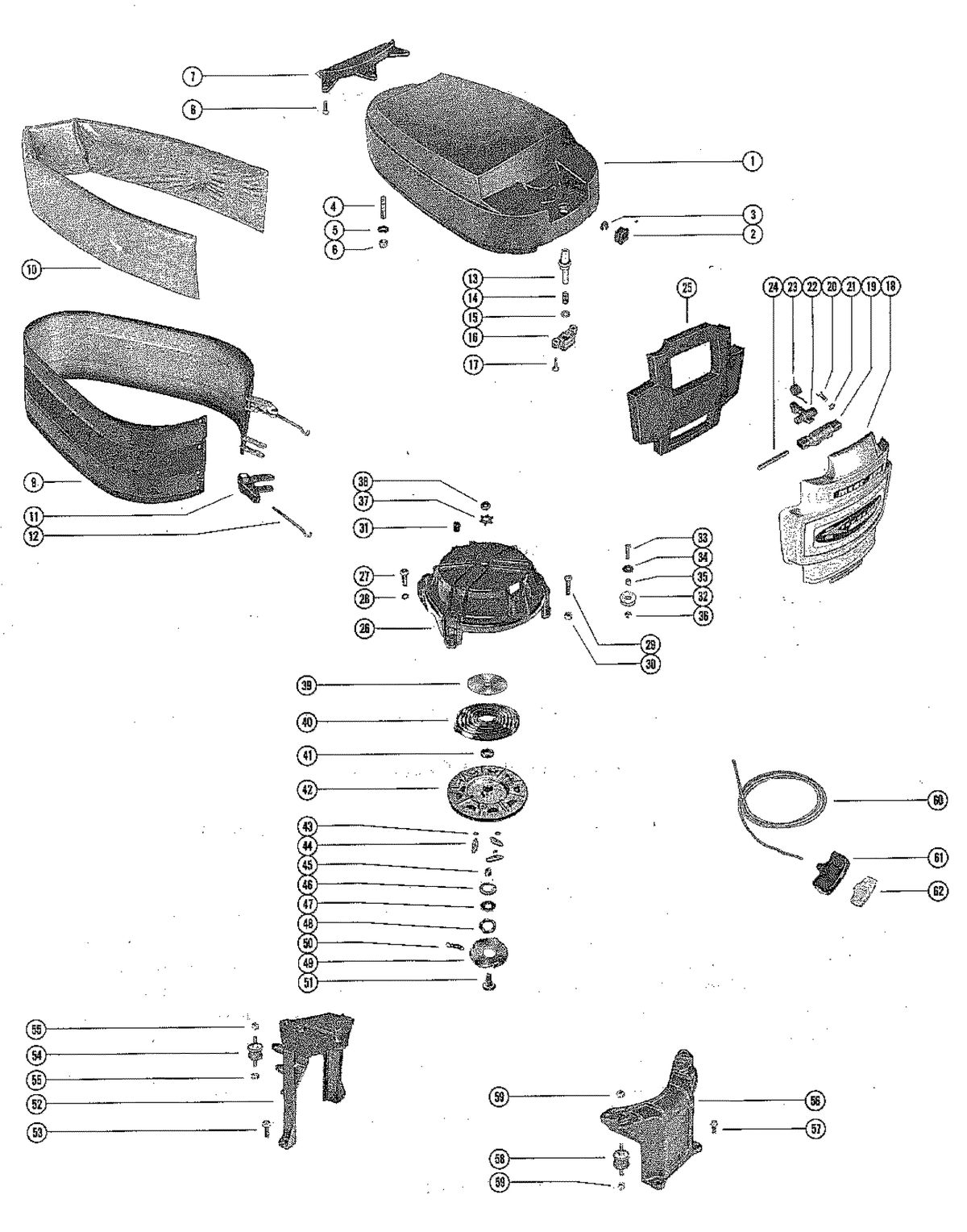 MERCURY MERC 200 TOP COWL AND STARTER ASSEMBLY