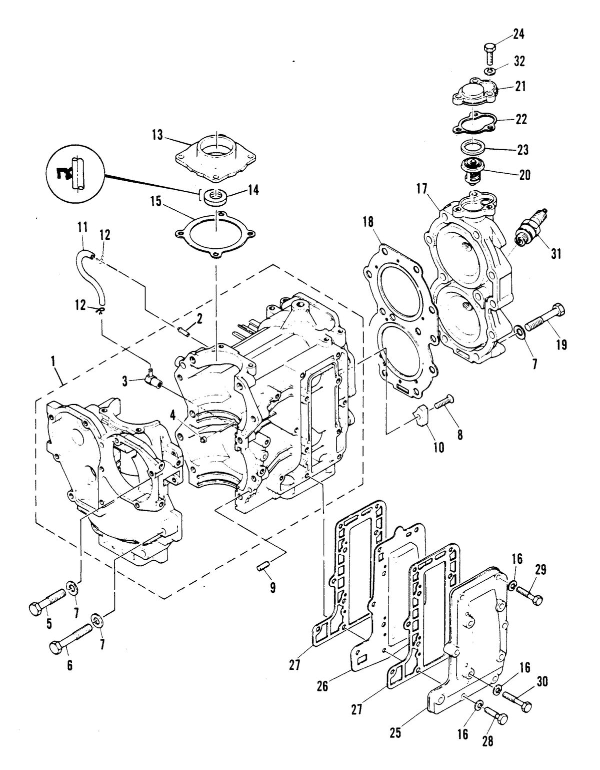 MARINER MARINER 25 CRANKCASE AND CYLINDER HEAD