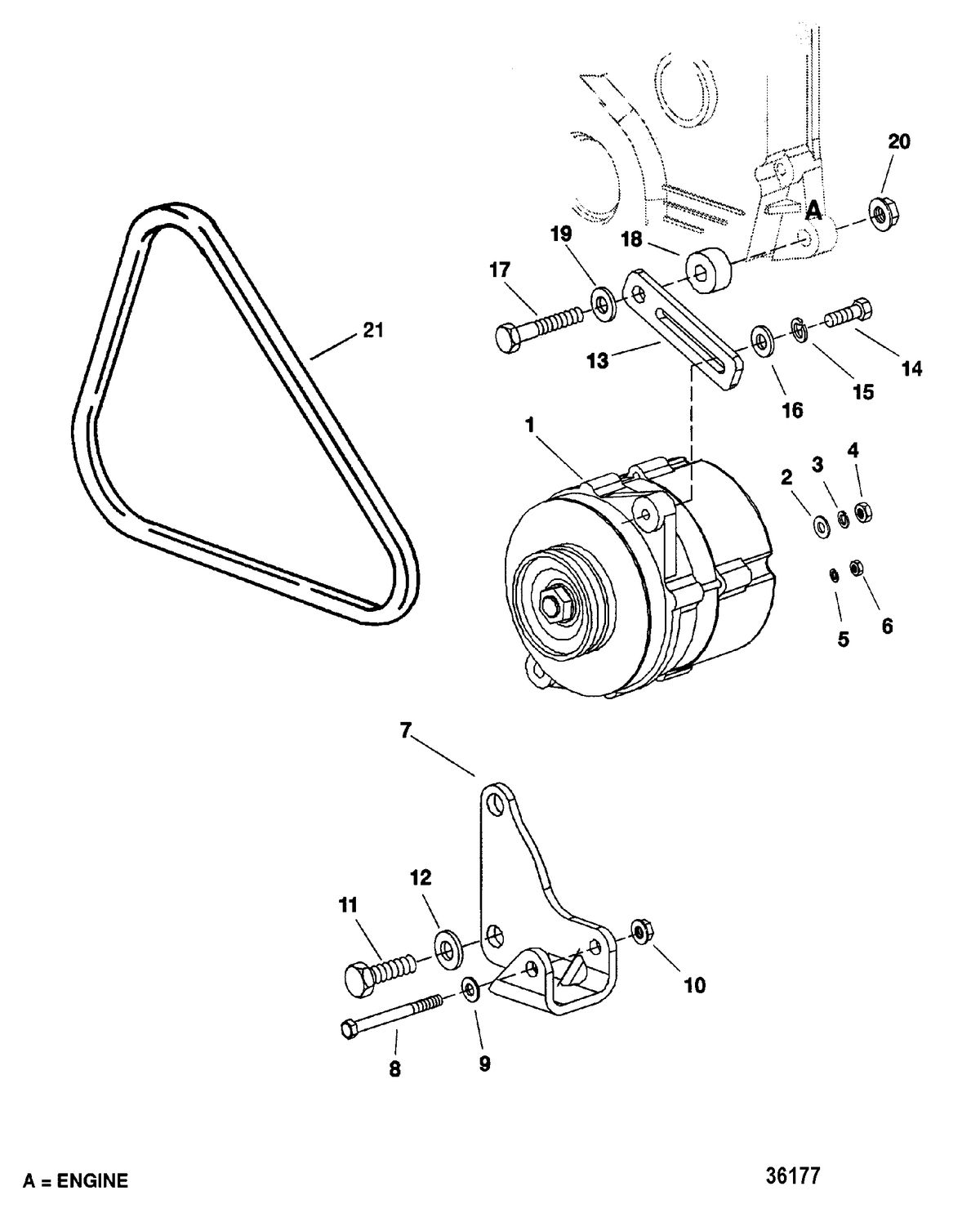 MERCRUISER D3.6L BRAVO DIESEL ALTERNATOR AND MOUNTING HARDWARE
