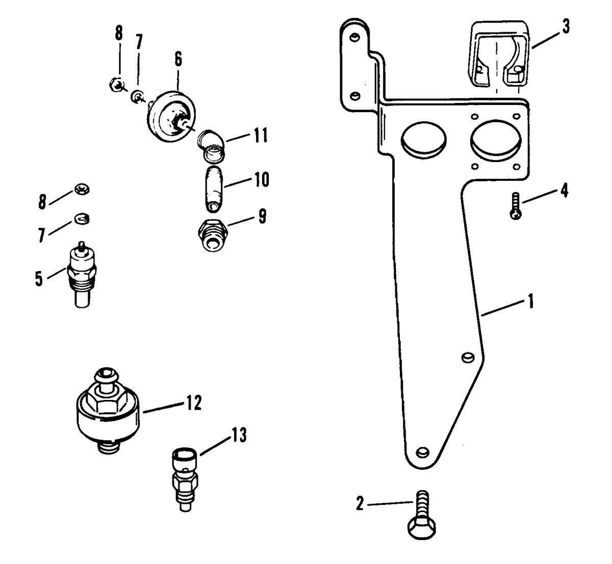 MERCRUISER 454 EFI SKI ENGINE SENDERS AND HARNESS BRACKET