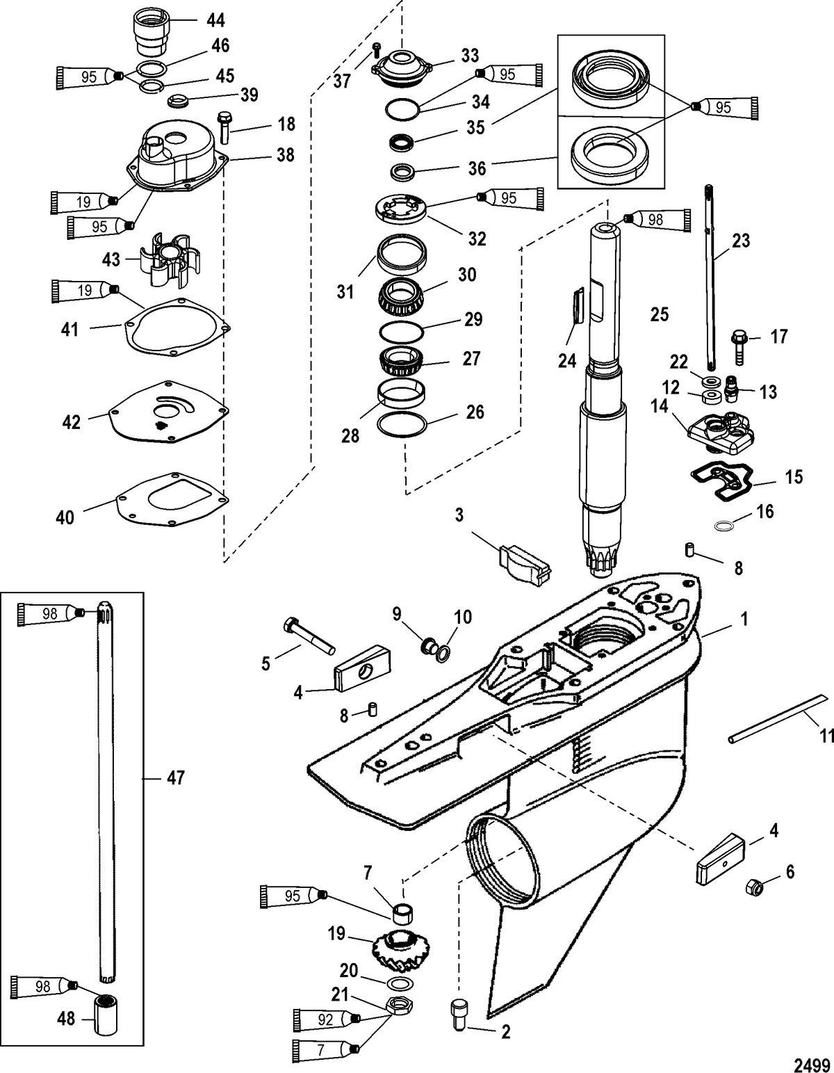 RACE OUTBOARD PARTS MANUAL 300X (3.0L EFI) PRO MAX Gear Housing, Driveshaft - Torque Master