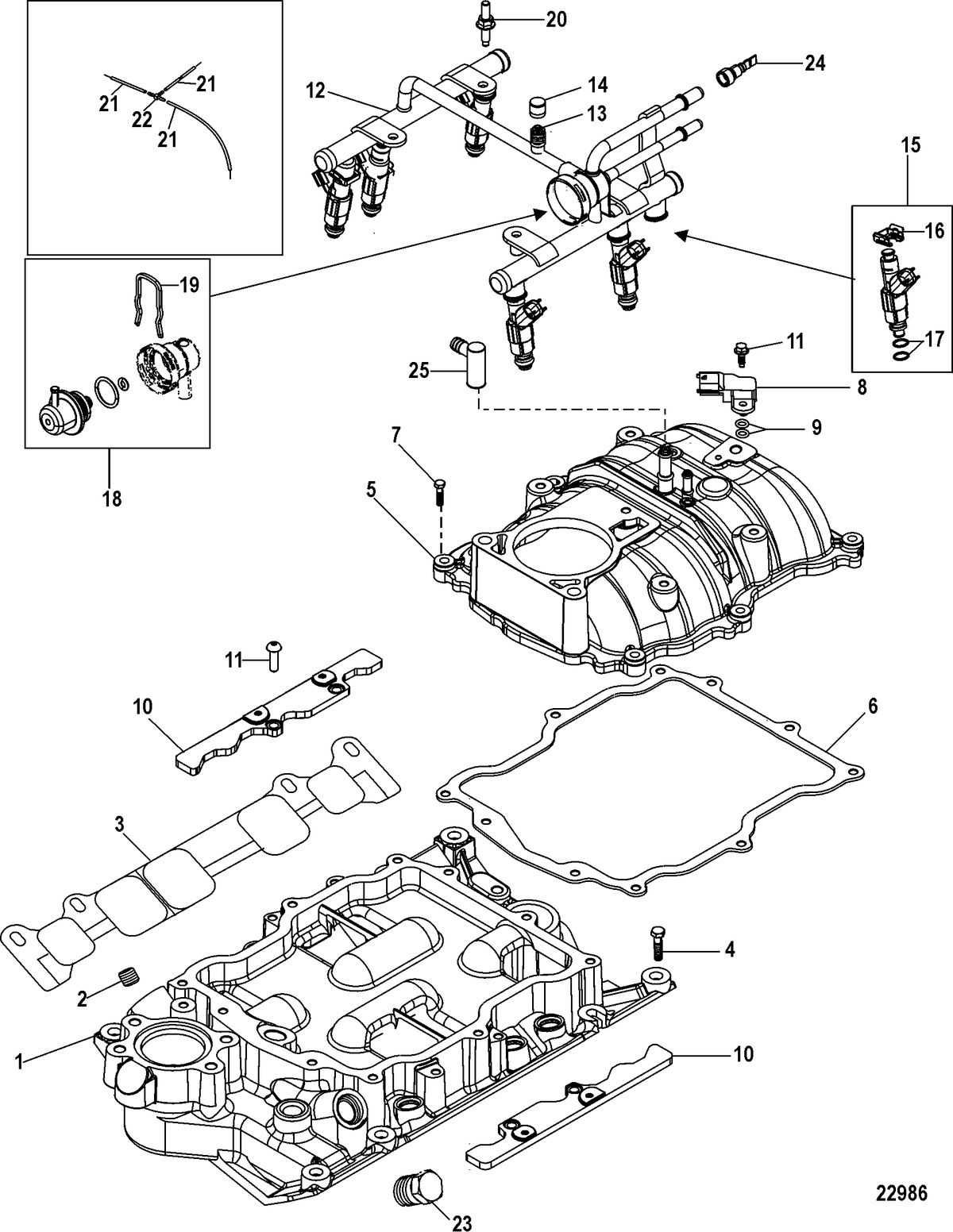 MERCRUISER 4.3L MPI ALPHA/BRAVO Intake Manifold and Fuel Rail