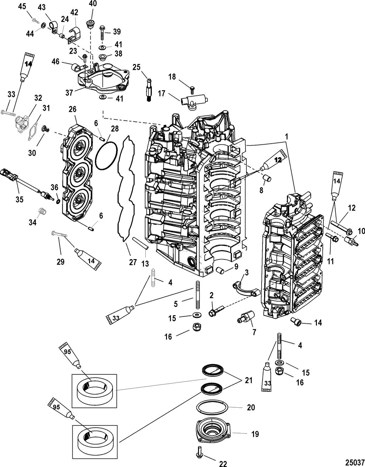 MERCURY 225 PRO XS (3.0L) DFI Cylinder Block and End Cap