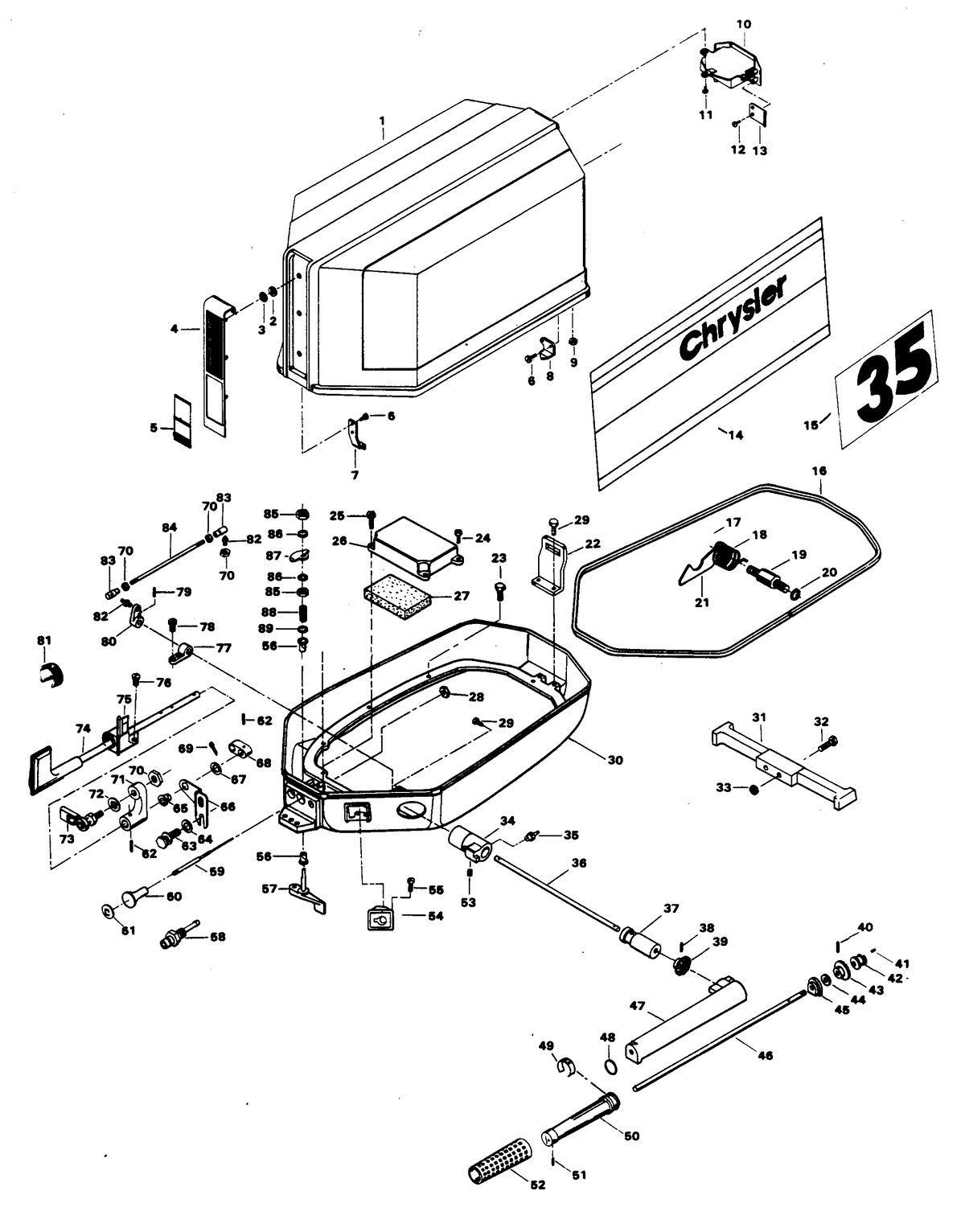 CHRYSLER 35 H.P. ENGINE COVER AND SUPPORT PLATE