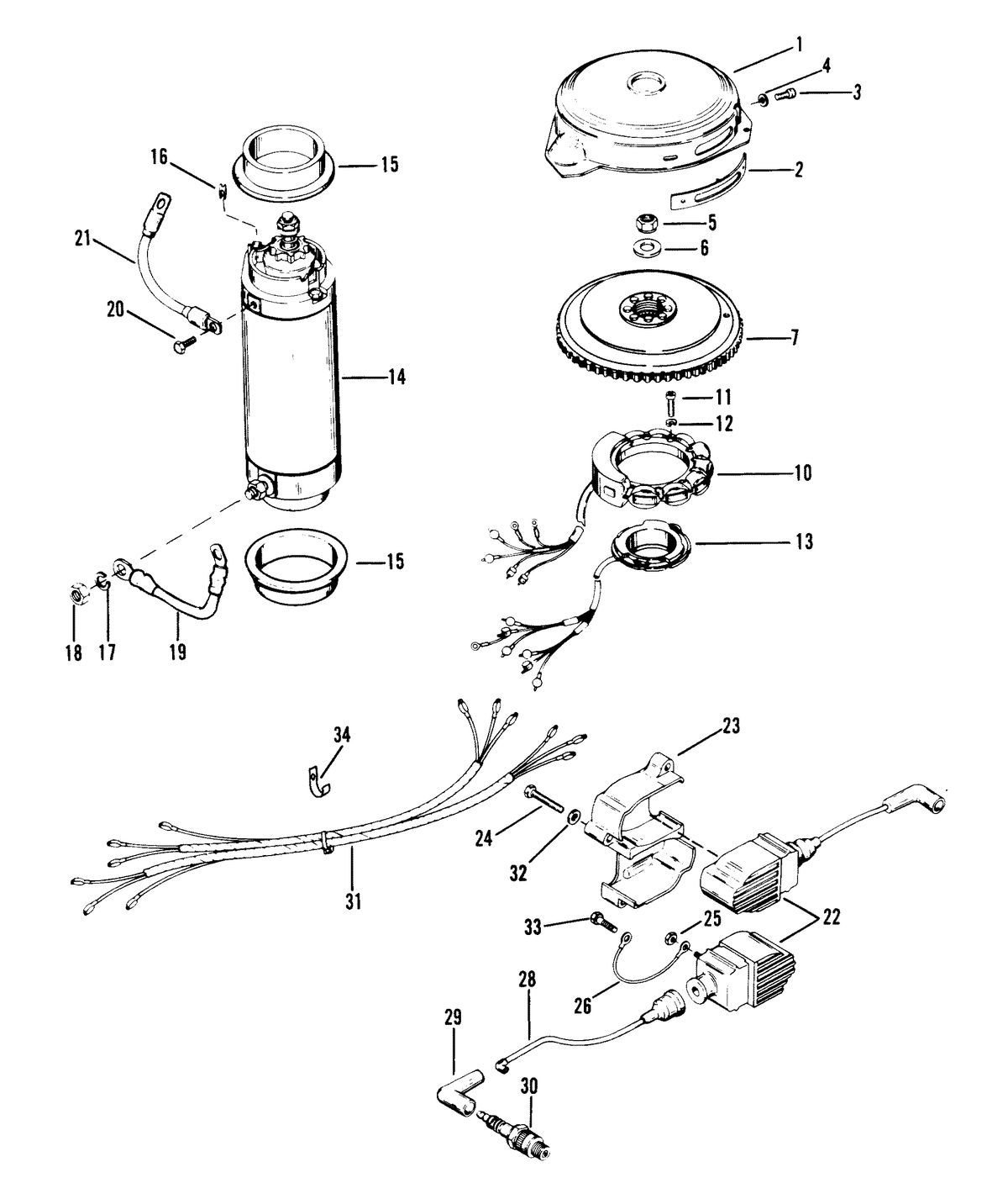 RACE OUTBOARD MOD-VP FLYWHEEL, STARTER MOTOR AND IGNITION COILS