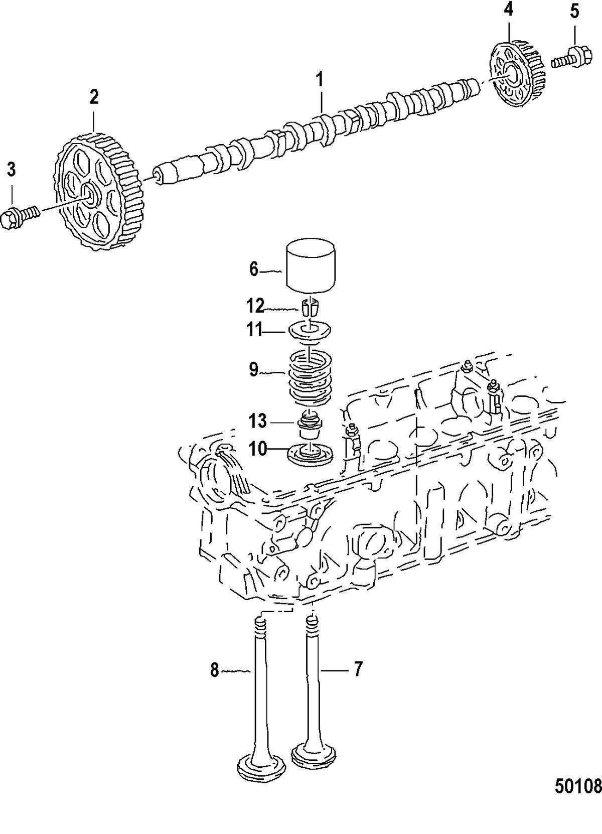 MERCRUISER VW 2.5L ENGINE COMPONENTS, Camshaft and Valves