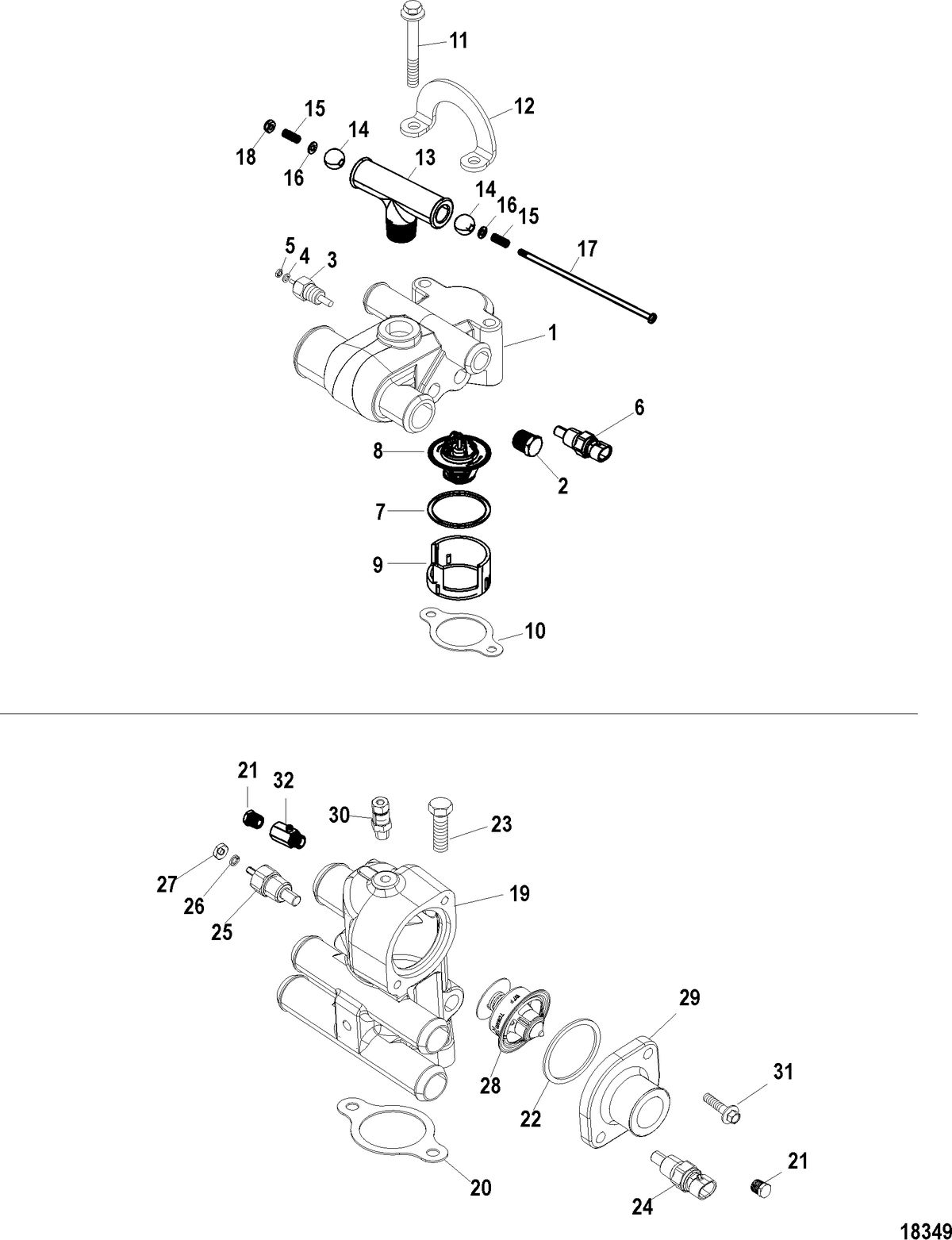 MERCRUISER 4.3L CARB ALPHA/BRAVO Thermostat and Housing