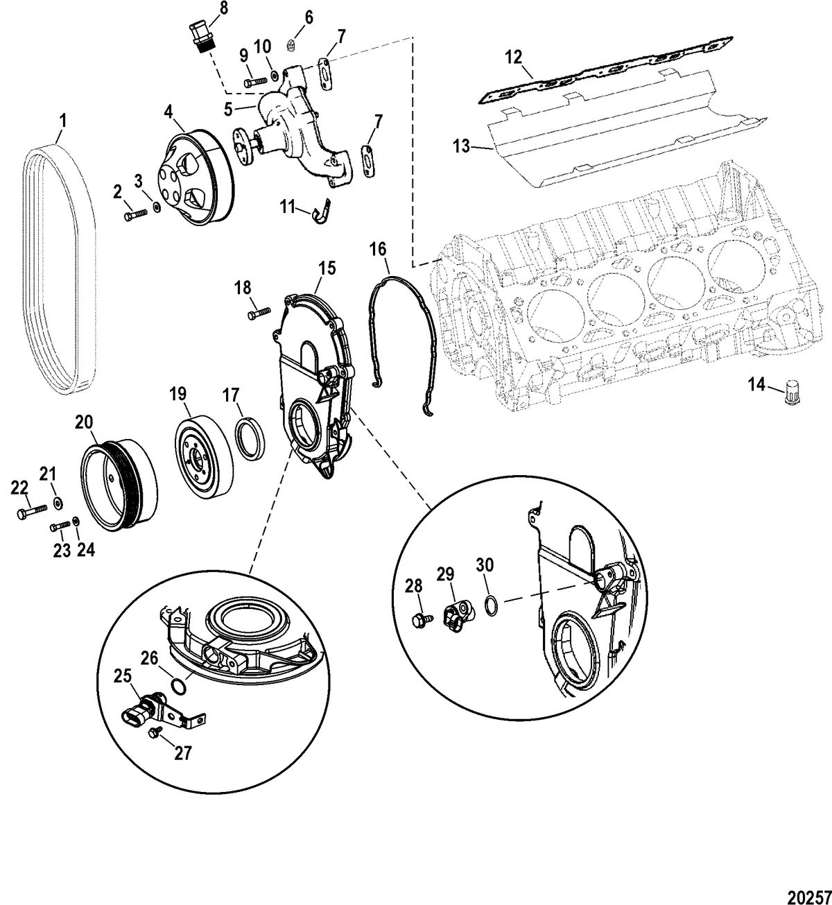 RACE STERNDRIVE 525 EFI Engine Components(Water Pump And Front Cover)