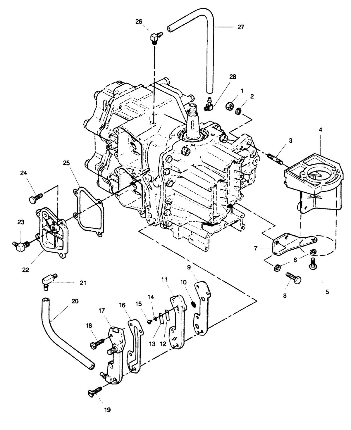 FORCE FORCE 1989 50 H.P. "A" MODELS RECIRCULATION SYSTEM AND STARTER BRACKETS