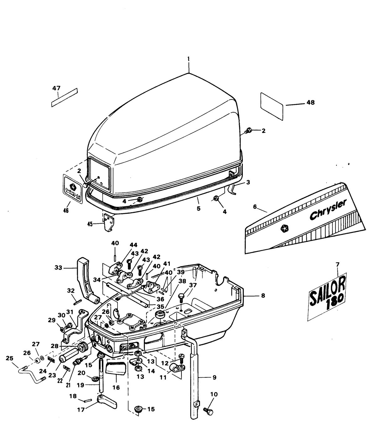 CHRYSLER 7.5 H.P. SAILOR ENGINE COVER AND SUPPORT PLATE