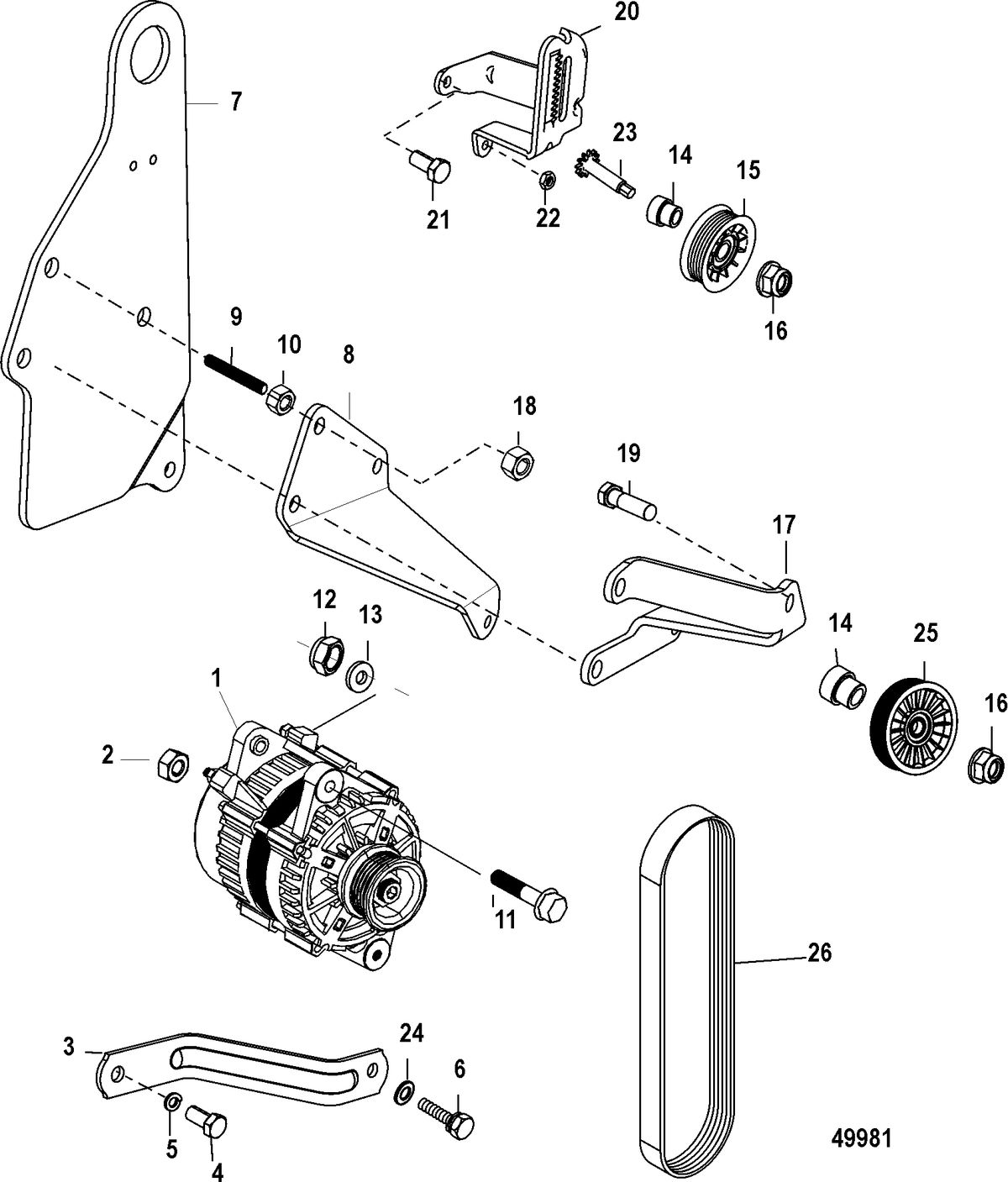 MERCRUISER 383 MAG 4V MIE REMAN Alternator and Brackets